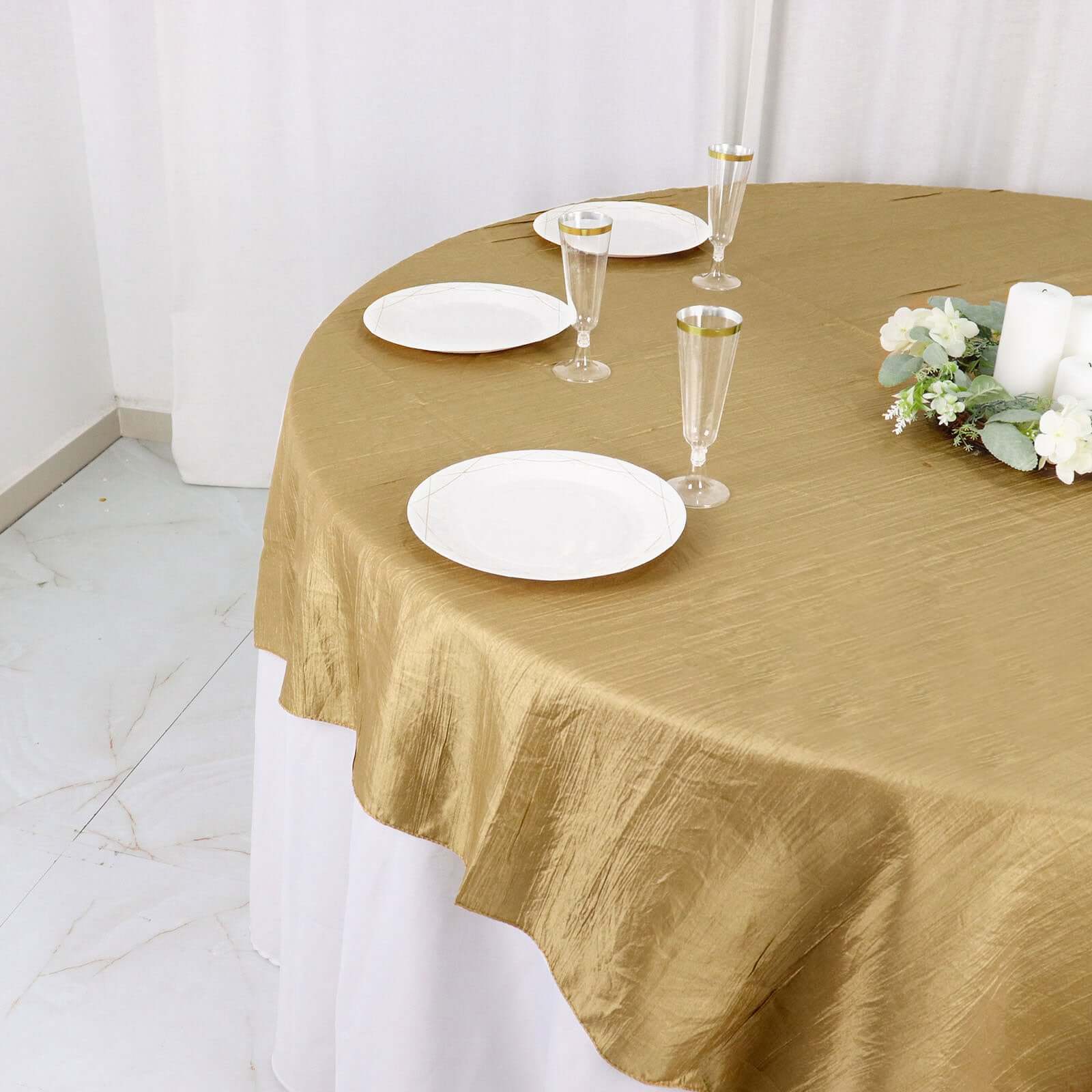 Taffeta 72"x72" Table Overlay Square Tablecloth Gold - Accordion Crinkle Design for Stylish Events