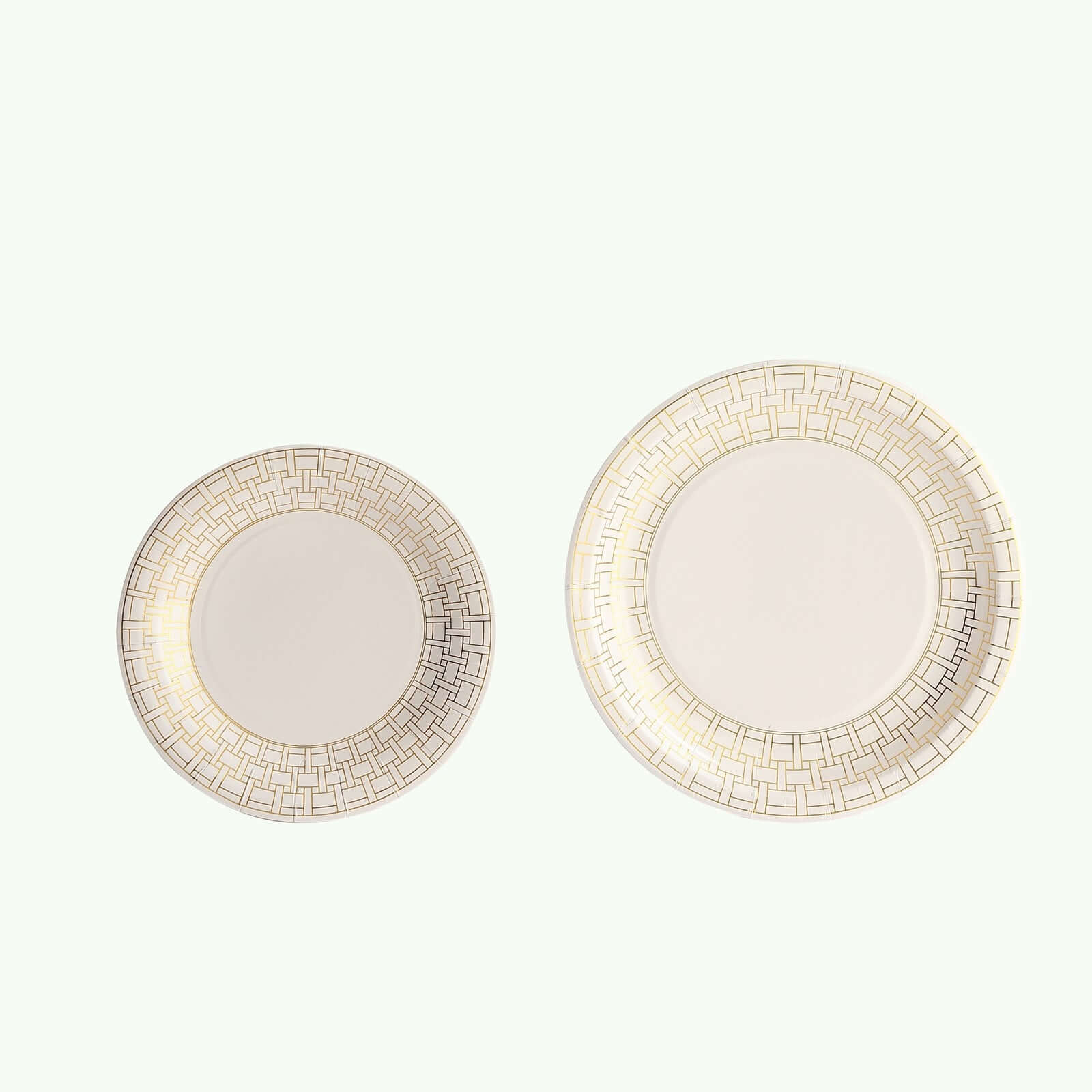 25-Pack Paper 9" Round Dinner Plates in White with Gold Basketweave Rim - Disposable Party Plates for Stylish Soirées & Festive Brunches