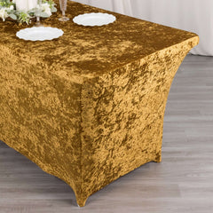 Crushed Velvet Fitted Rectangular 6ft Table Cover Gold - Wrinkle-Free Stretchy Tablecloth