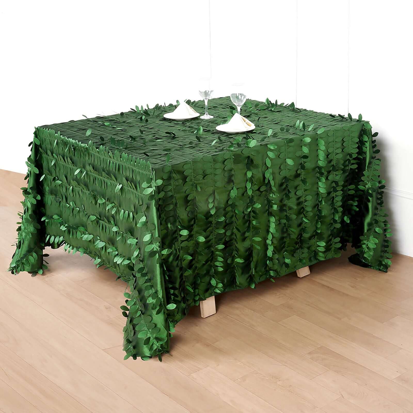 Taffeta 90"x90" Table Overlay Square Tablecloth Green - Leaf Petal Design for Stylish Celebrations