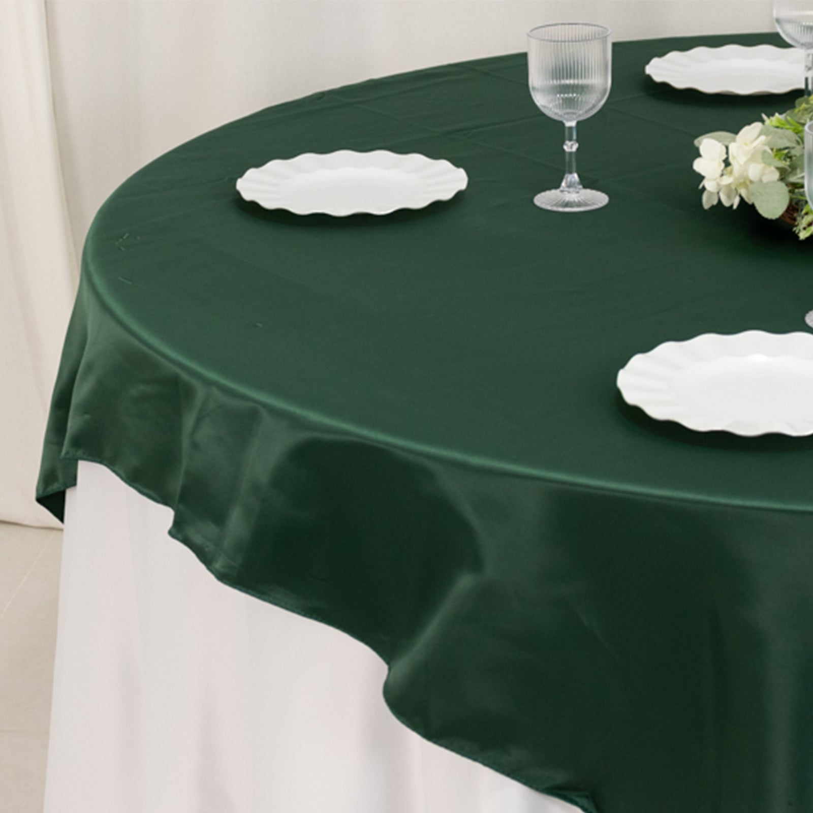 Lamour Satin 72"x72" Table Overlay Square Tablecloth Hunter Emerald Green - Smooth Finish Table Topper