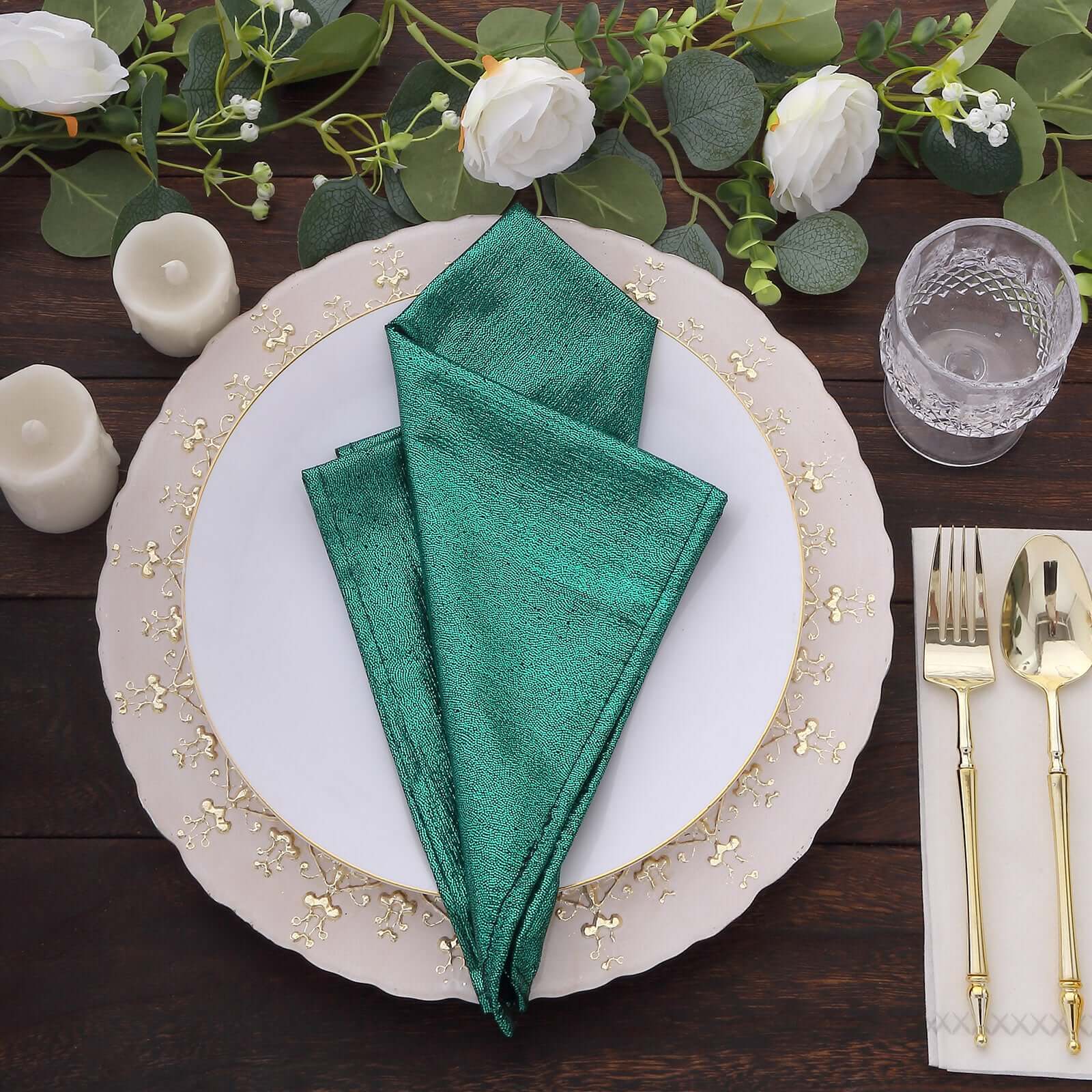 5 Pack Polyester 20"x20" Napkins Hunter Emerald Green Shimmer Sequin Dots - Luminous Cloth Napkins