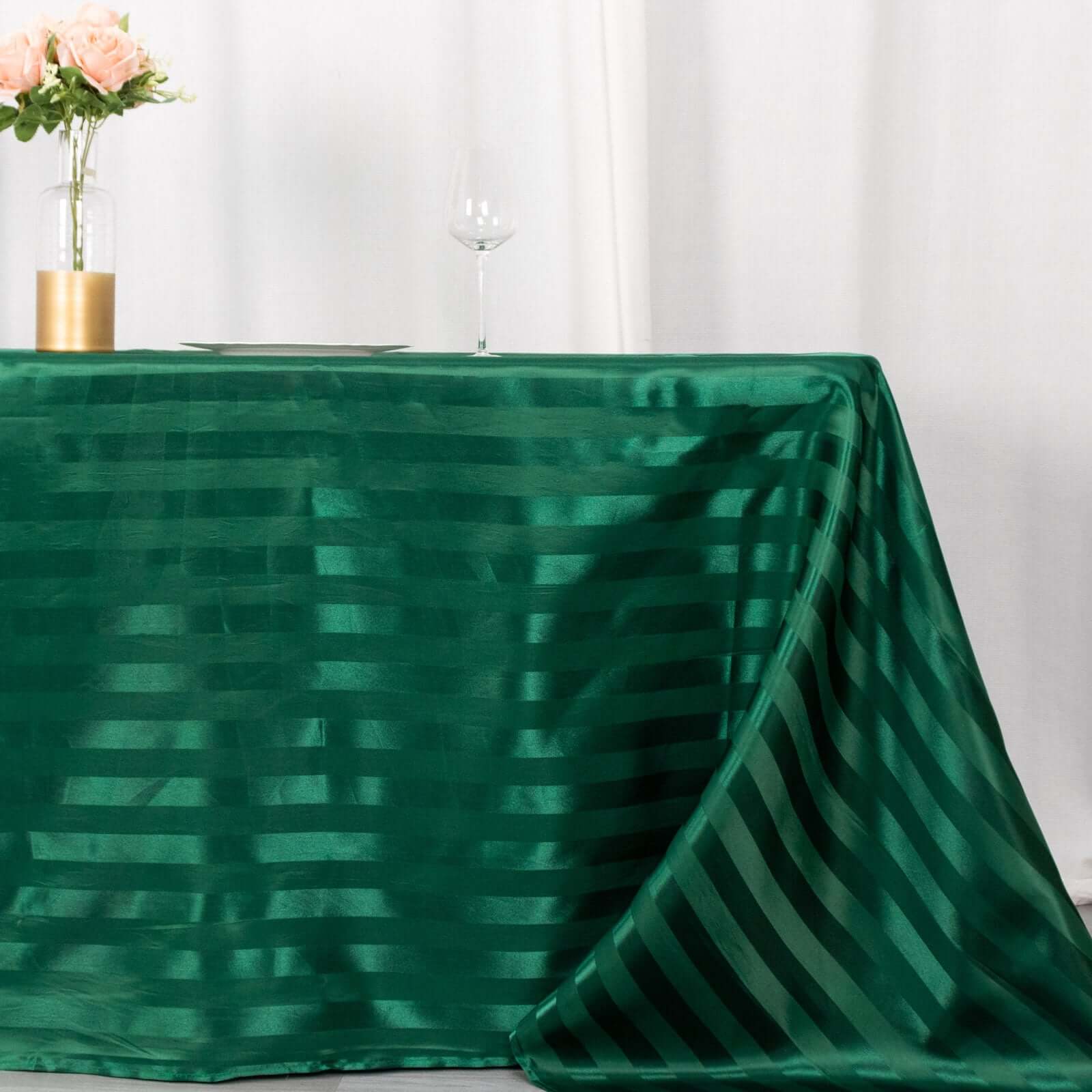 Satin Striped 90"x132" Rectangular Tablecloth Hunter Emerald Green - Seamless Silky Smooth Table Cover