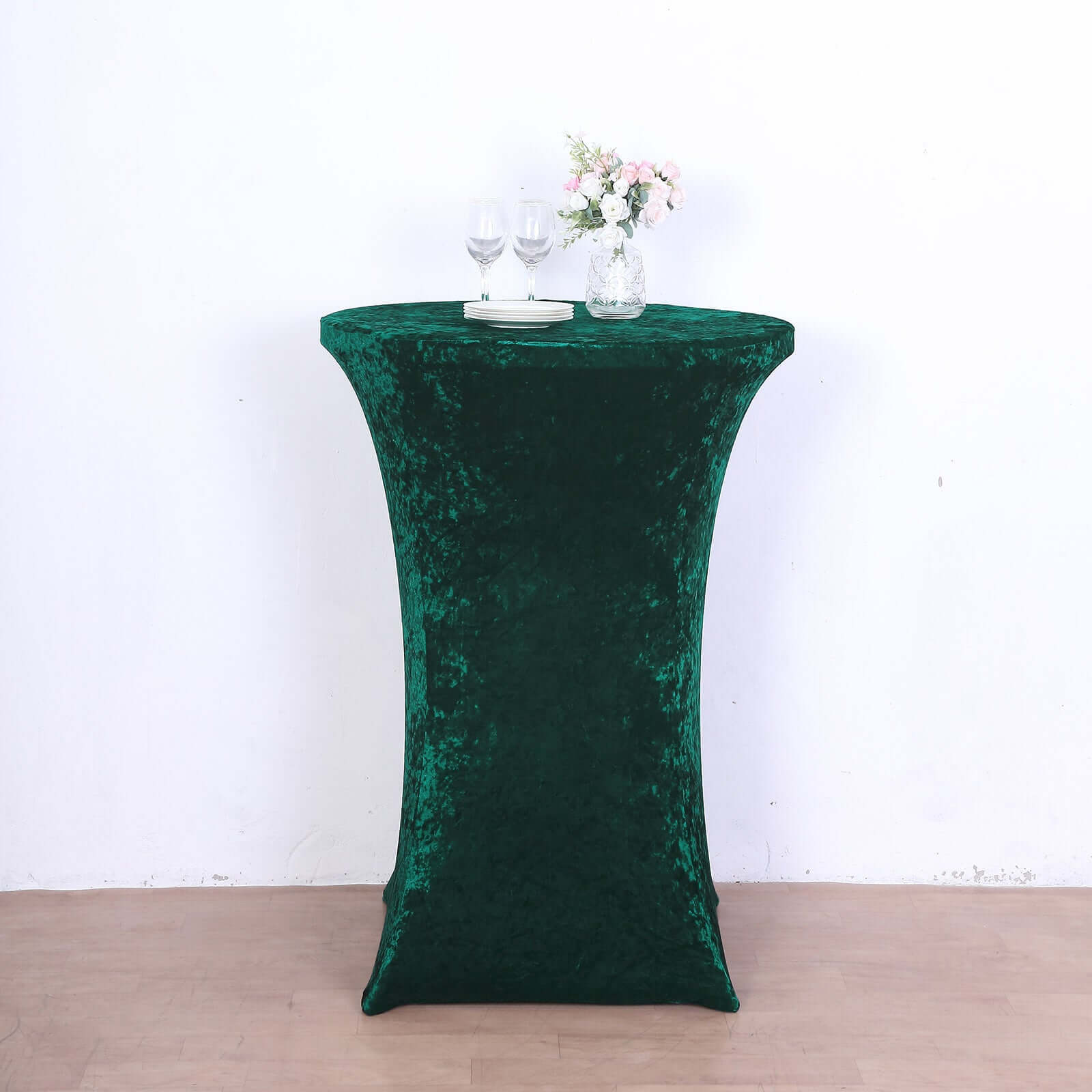 Crushed Velvet Spandex 30" Round Cocktail Table Cover Hunter Emerald Green Smooth Highboy Tablecloth
