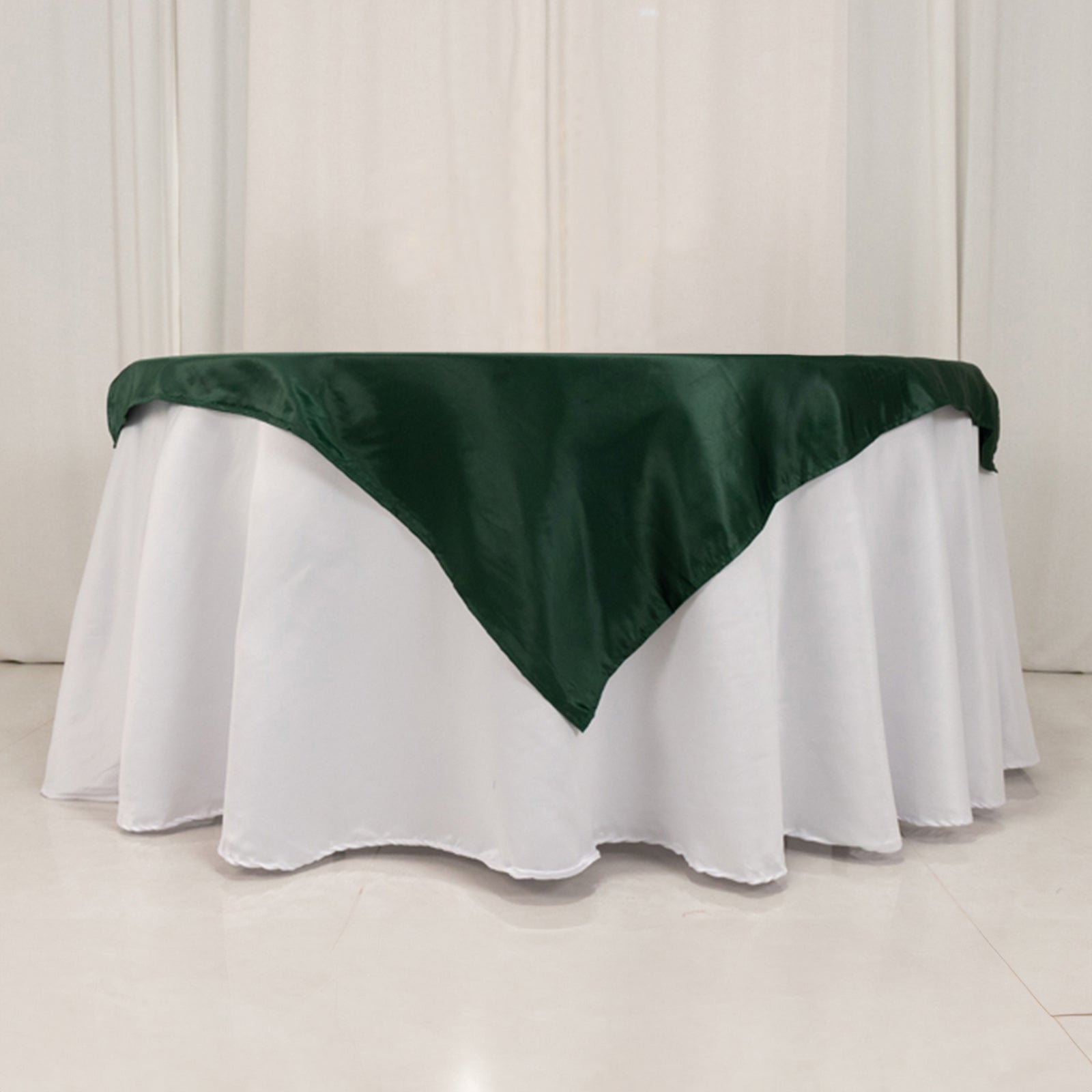 Lamour Satin 54"x54" Table Overlay Square Tablecloth Hunter Emerald - Durable & Silk-Like Table Cover
