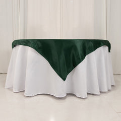 Lamour Satin 54"x54" Table Overlay Square Tablecloth Hunter Emerald - Durable & Silk-Like Table Cover