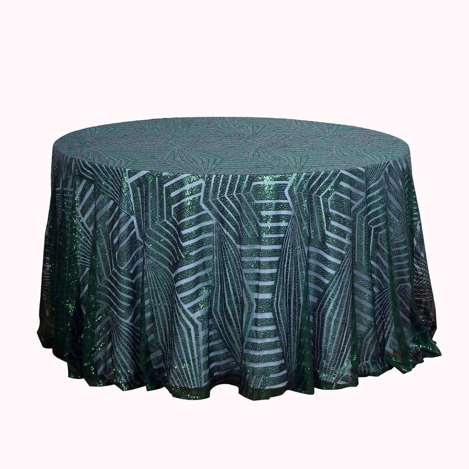 Sequin 120" Round Tablecloth Hunter Emerald Green - Seamless Diamond Glitz Table Cover