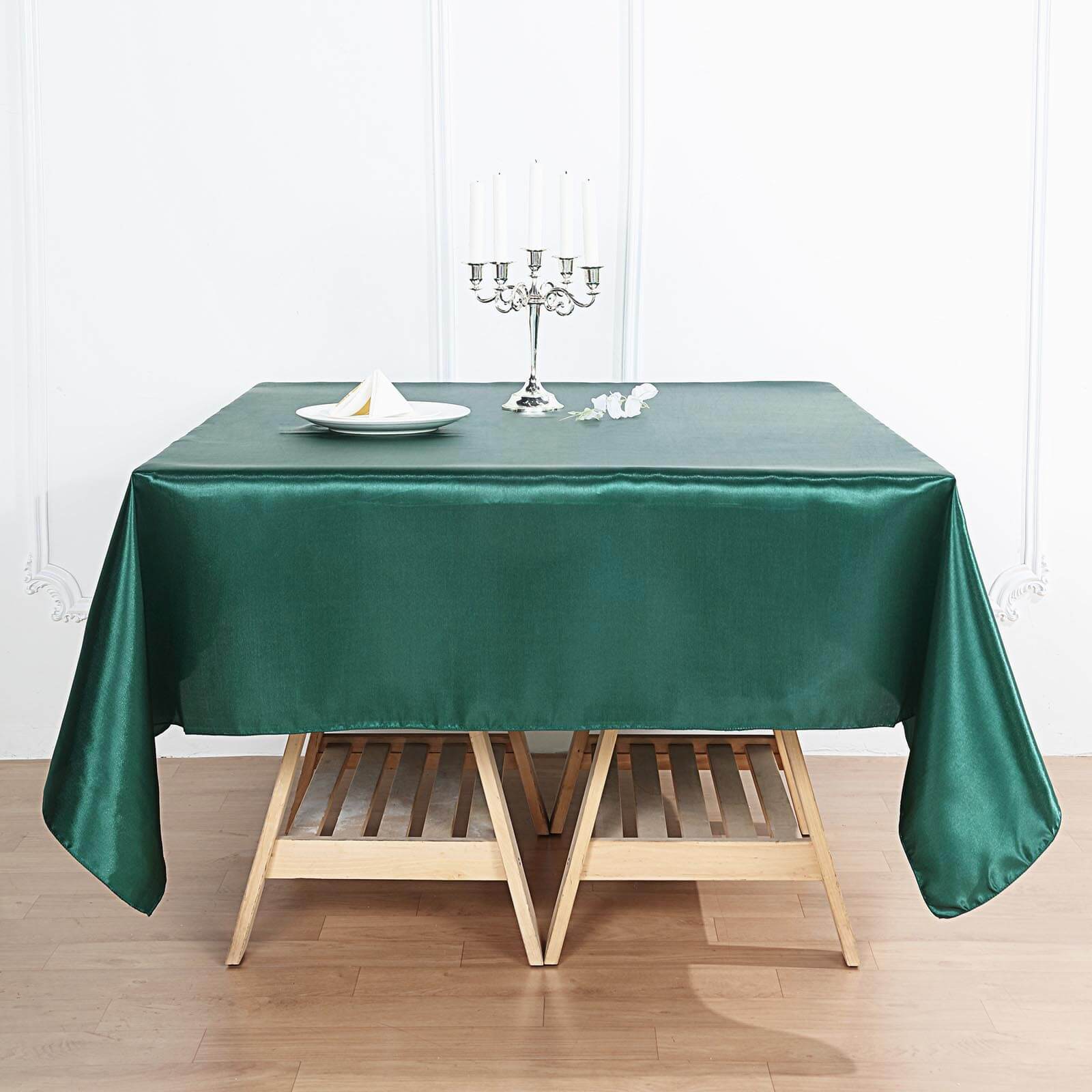 Satin 72"x72" Table Overlay Square Tablecloth Hunter Emerald Green - Smooth Finish Table Cover
