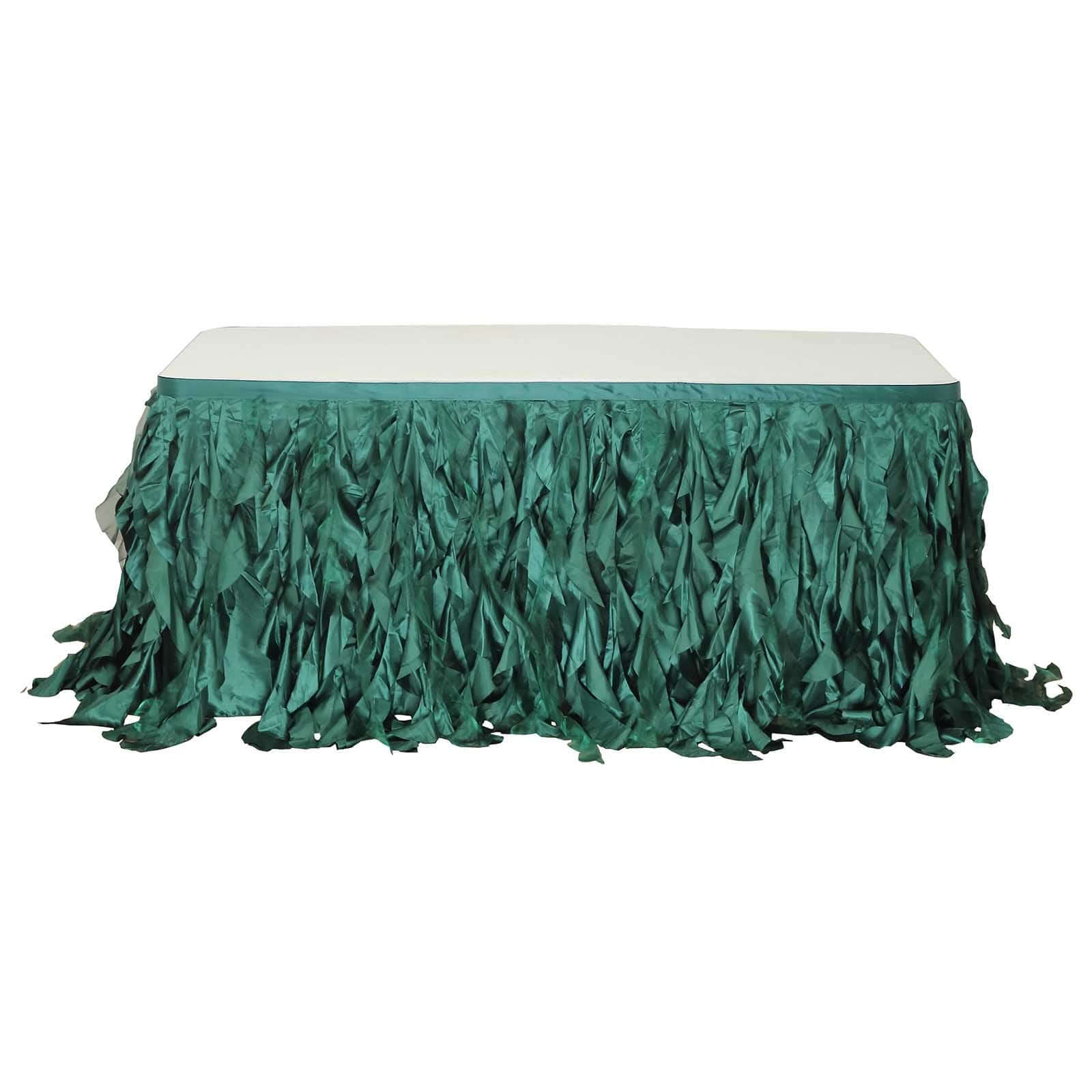 Taffeta 14ft Table Skirt Hunter Emerald Green - Cascading Curly Willow Style Table Cover