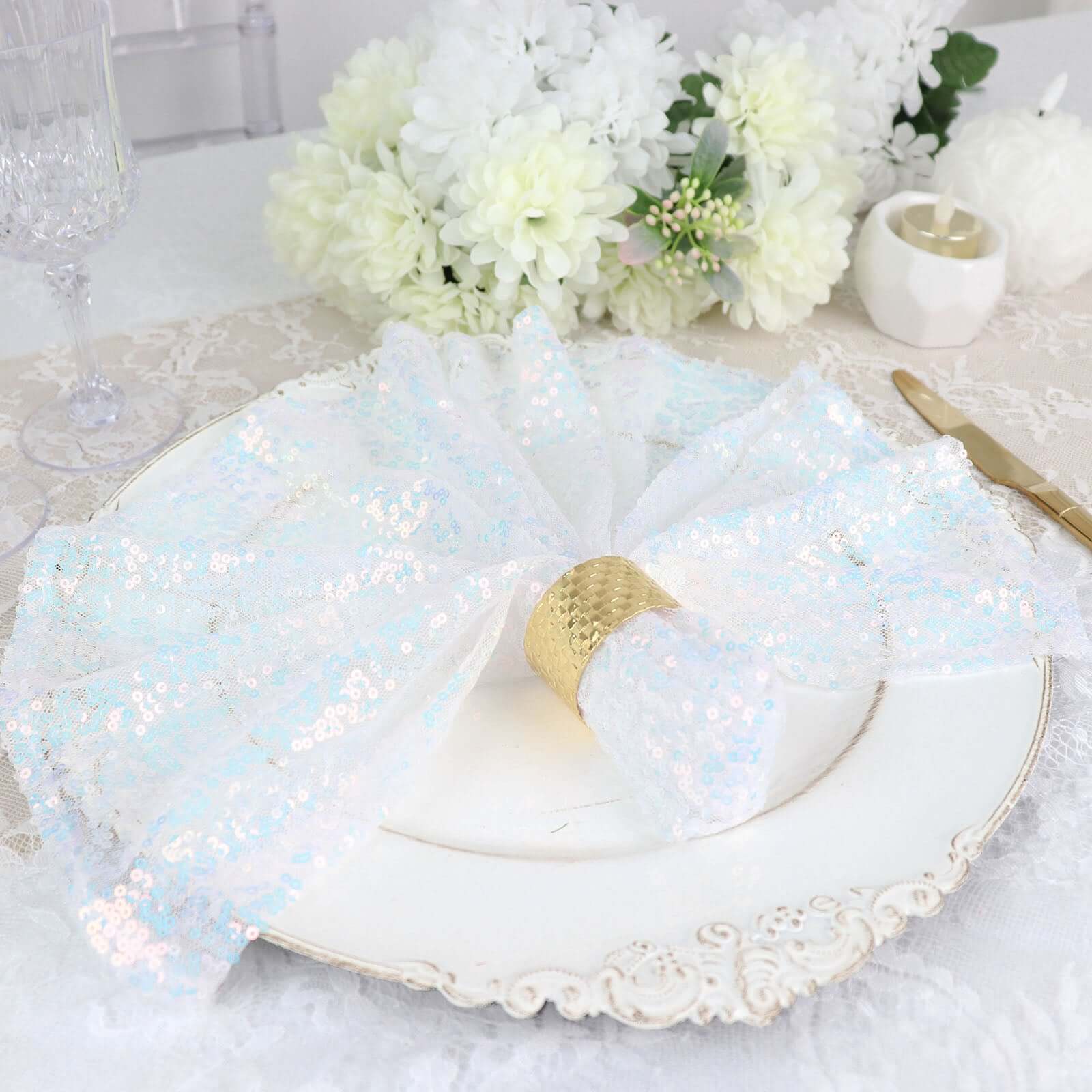 Sequin 20"x20" Napkin Iridescent Blue - Shimmering Dinner Napkin