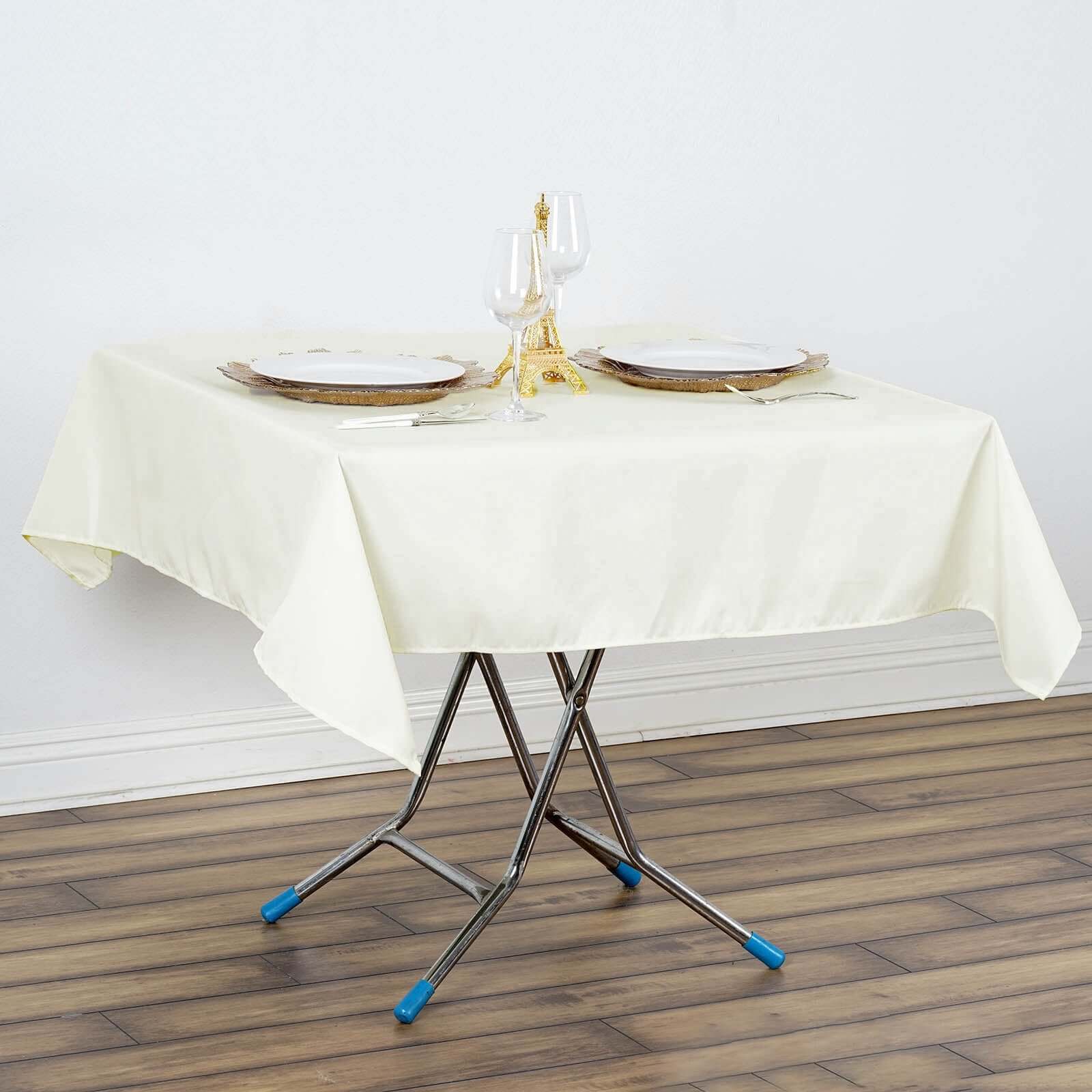 Premium Polyester 54"x54" Square Tablecloth Ivory - Stain and Wrinkle-Resistant 220GSM Table Cover