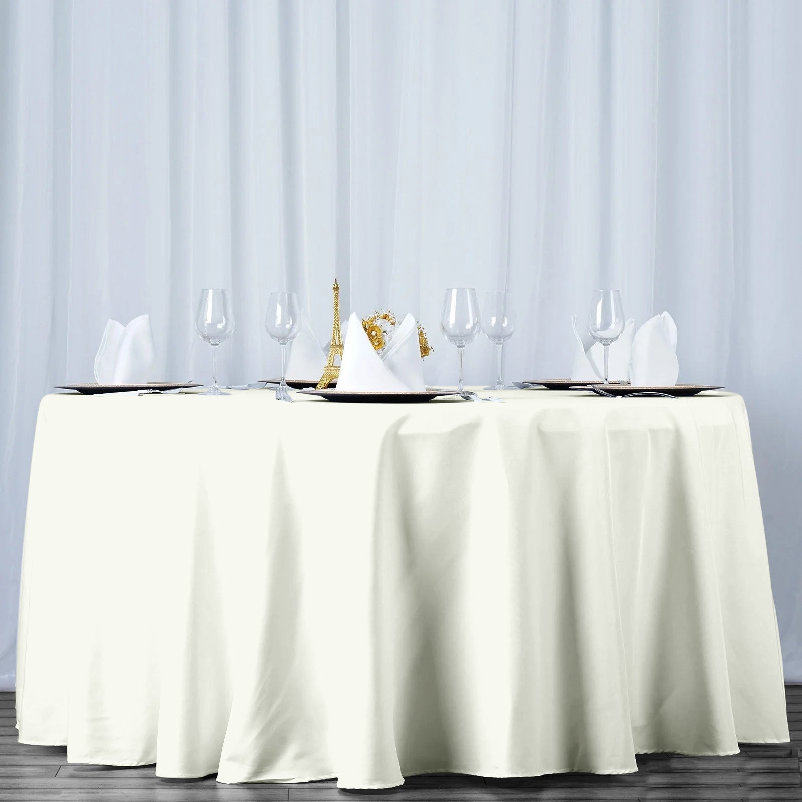Fire Retardant Premium Polyester 120" Round Tablecloth Ivory - High-Performance Seamless Table Cover