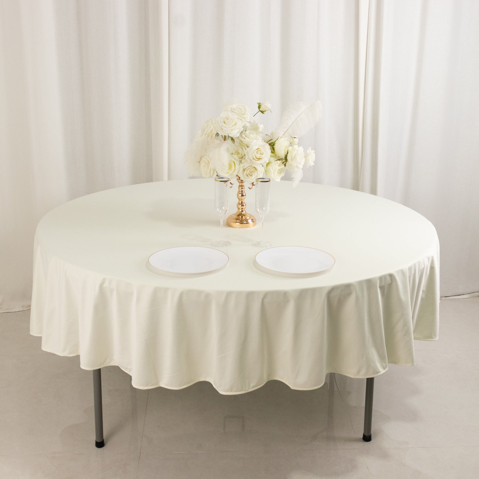 Scuba Round 90" Tablecloth Ivory - Wrinkle Free & Stain Resistant Table Cover
