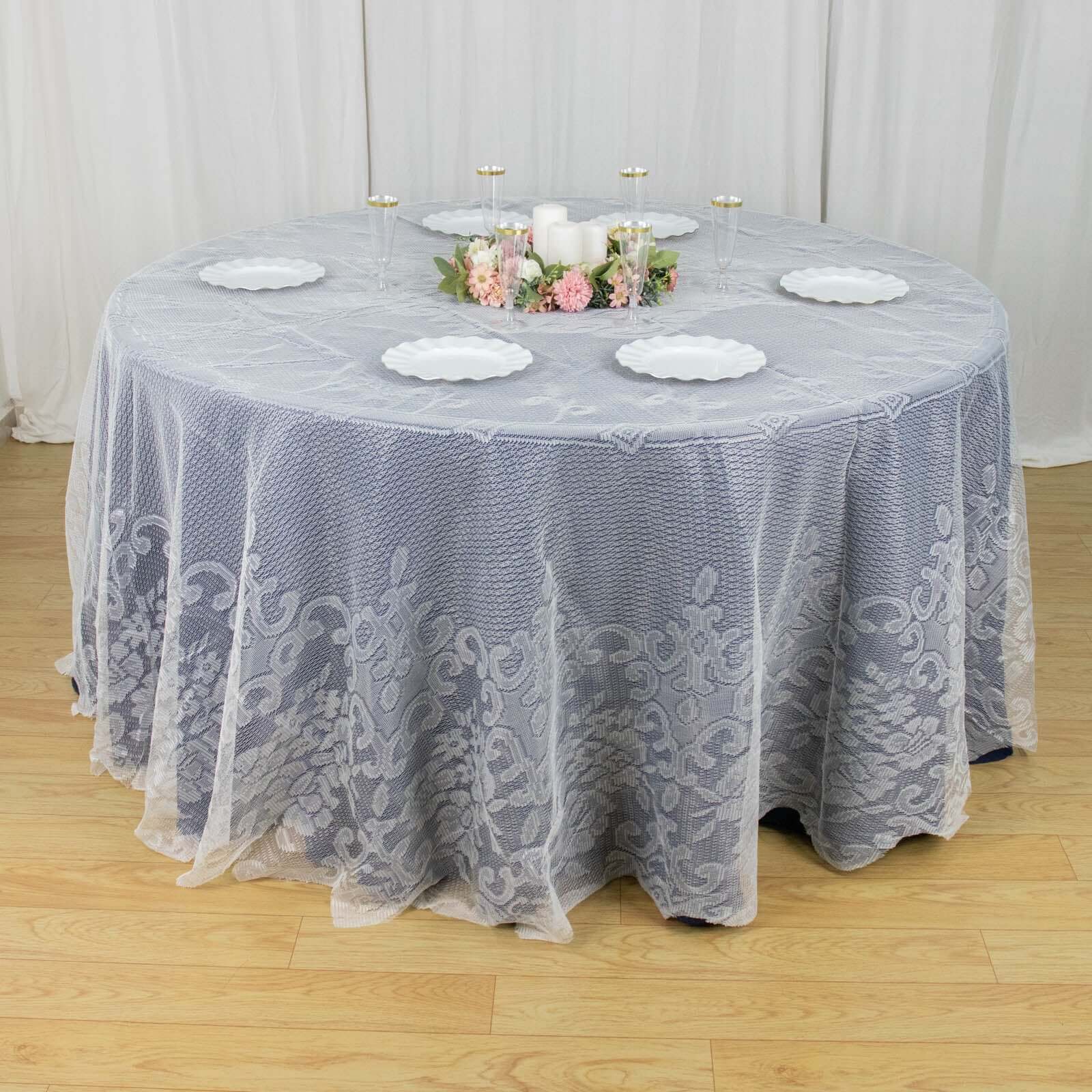 Lace 120" Round Tablecloth Ivory - Seamless Premium Design for Upscale Celebrations
