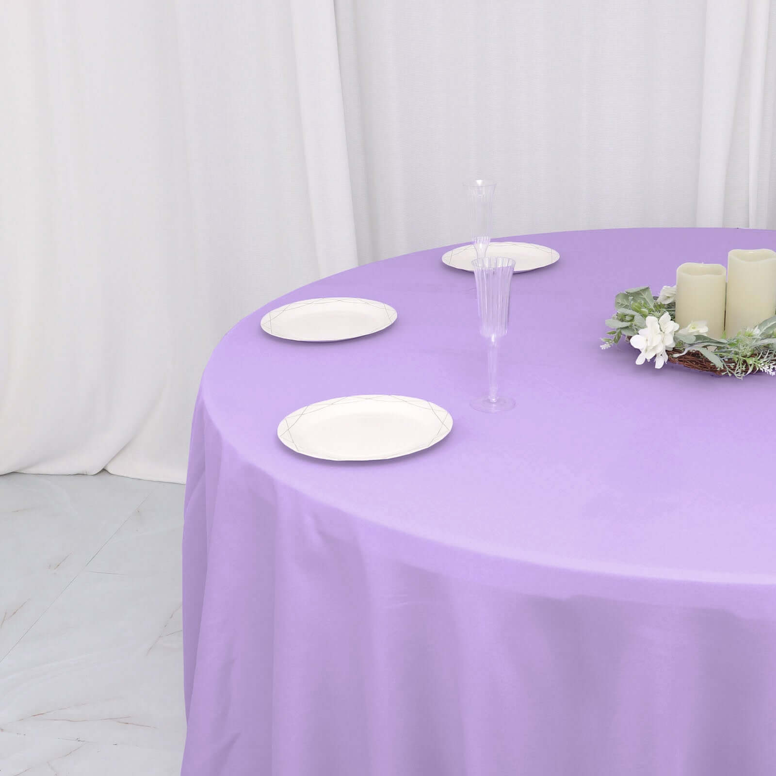 Polyester 132" Round Tablecloth Lavender Lilac - Seamless Chic Table Cover
