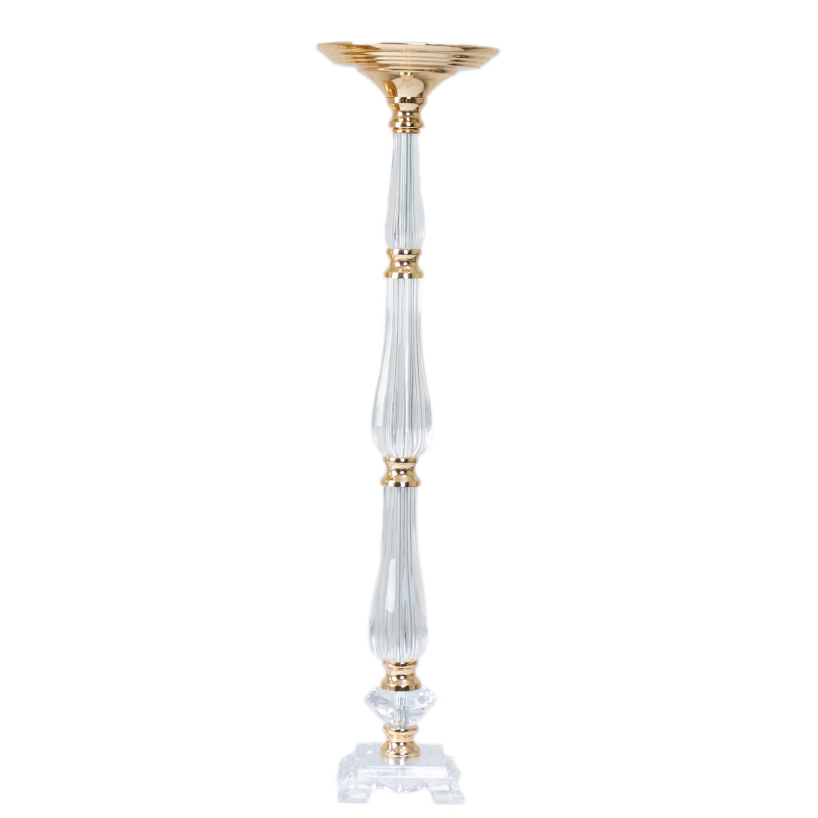 Acrylic Crystal Pillar Candle Stand Gold/Clear - Table Centerpiece and Wedding Flower Bowl Pedestal 32"