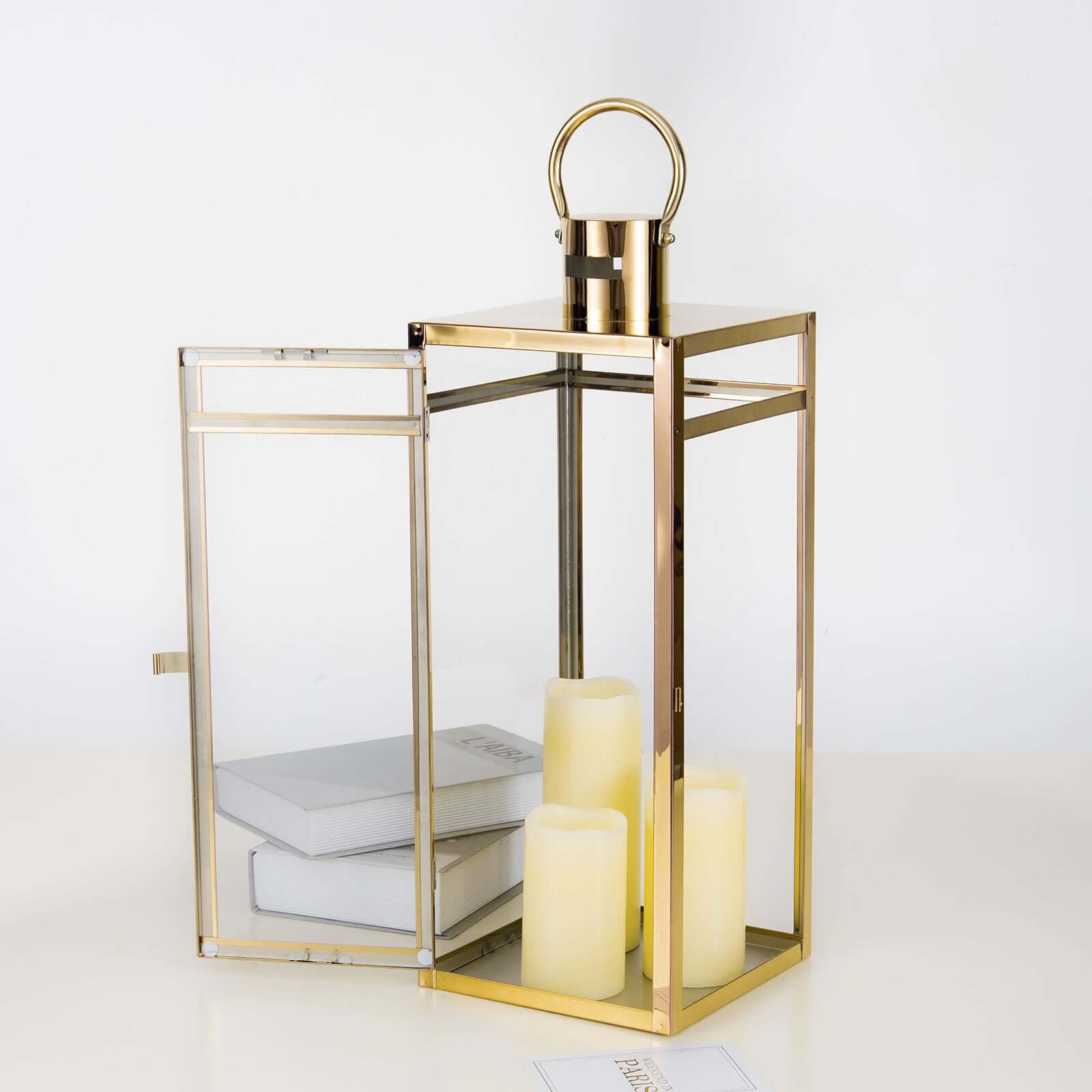 Stainless Steel Candle Lantern Vintage Top Design Gold - Outdoor Metal Patio Lantern Centerpiece 22"