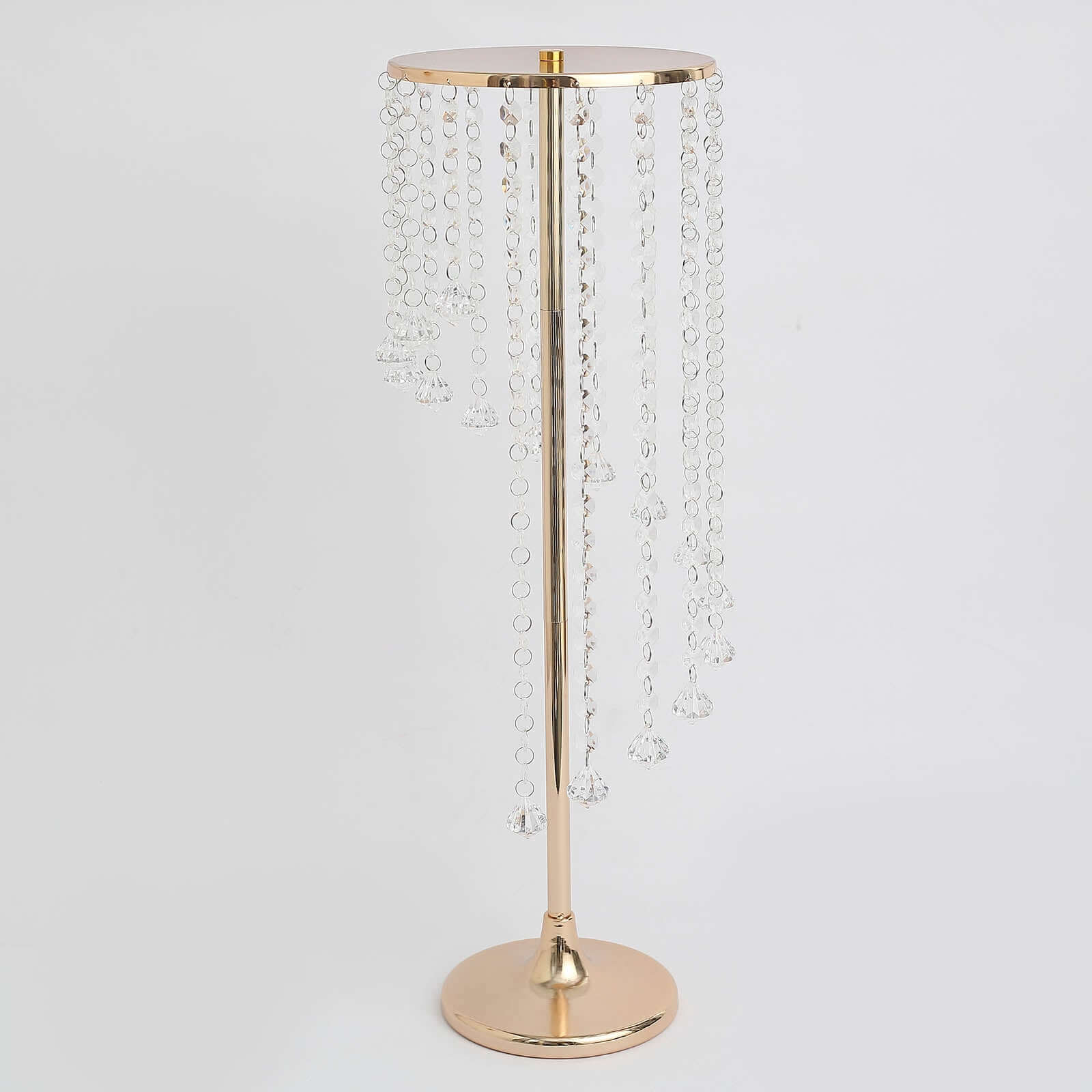 2-Pack Metal Flower Stand Gold with Spiral Hanging Beads - Crystal Pedestal Table Wedding Centerpiece 24"