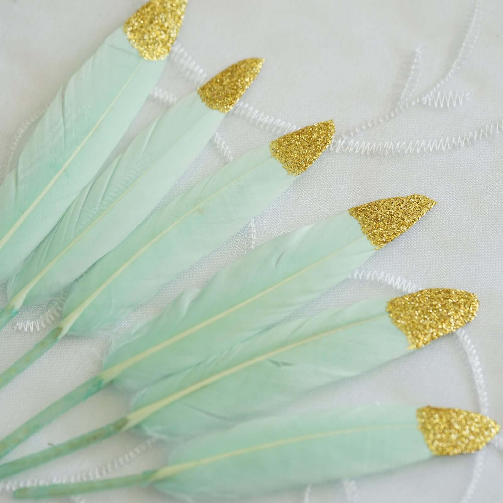30-Pack Turkey Feathers Craft Feathers Glitter Gold Tip Mint - Decorative Feathers for DIY Party Projects