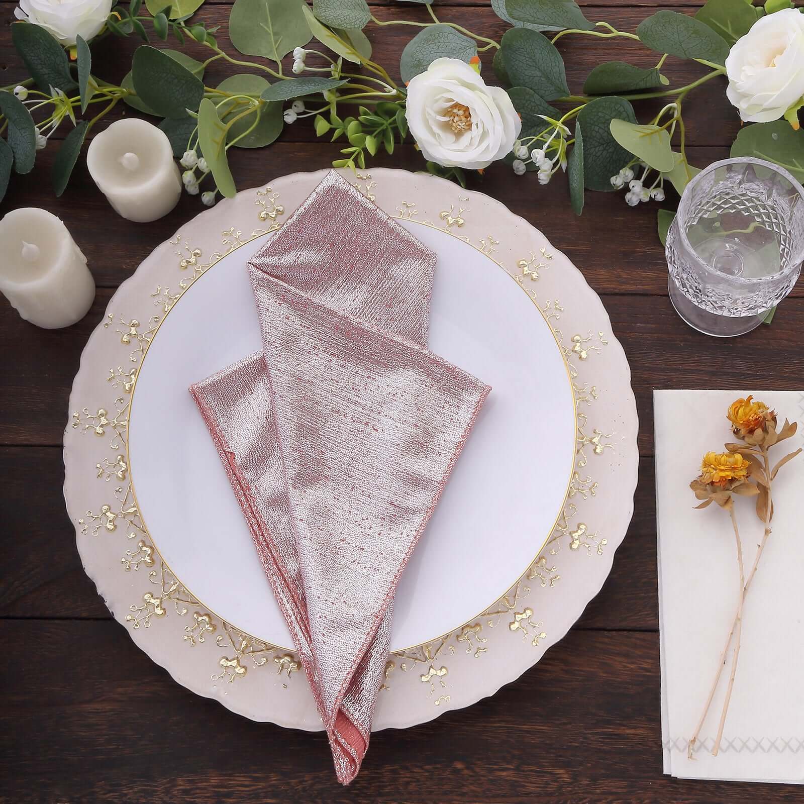 5 Pack Polyester 20"x20" Napkins Rose Gold Shimmer Sequin Dots - Luminous Cloth Napkins