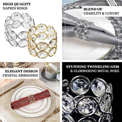 4 Pack Shiny Gold Acrylic Crystal Gem Beaded Napkin Rings