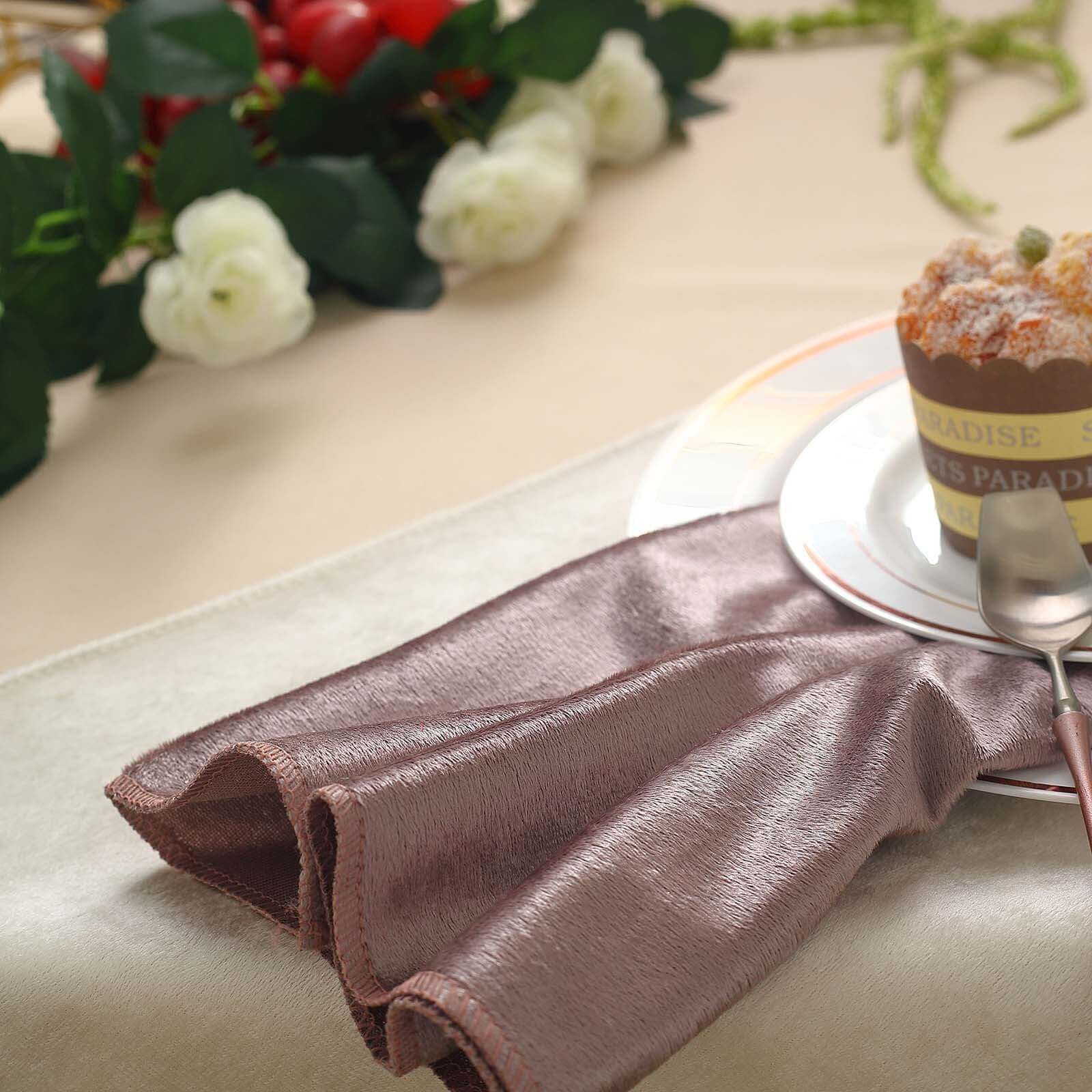 5 Pack Premium Velvet 20"x20" Napkins Mauve - Soft Sheen Finish Cloth Napkins