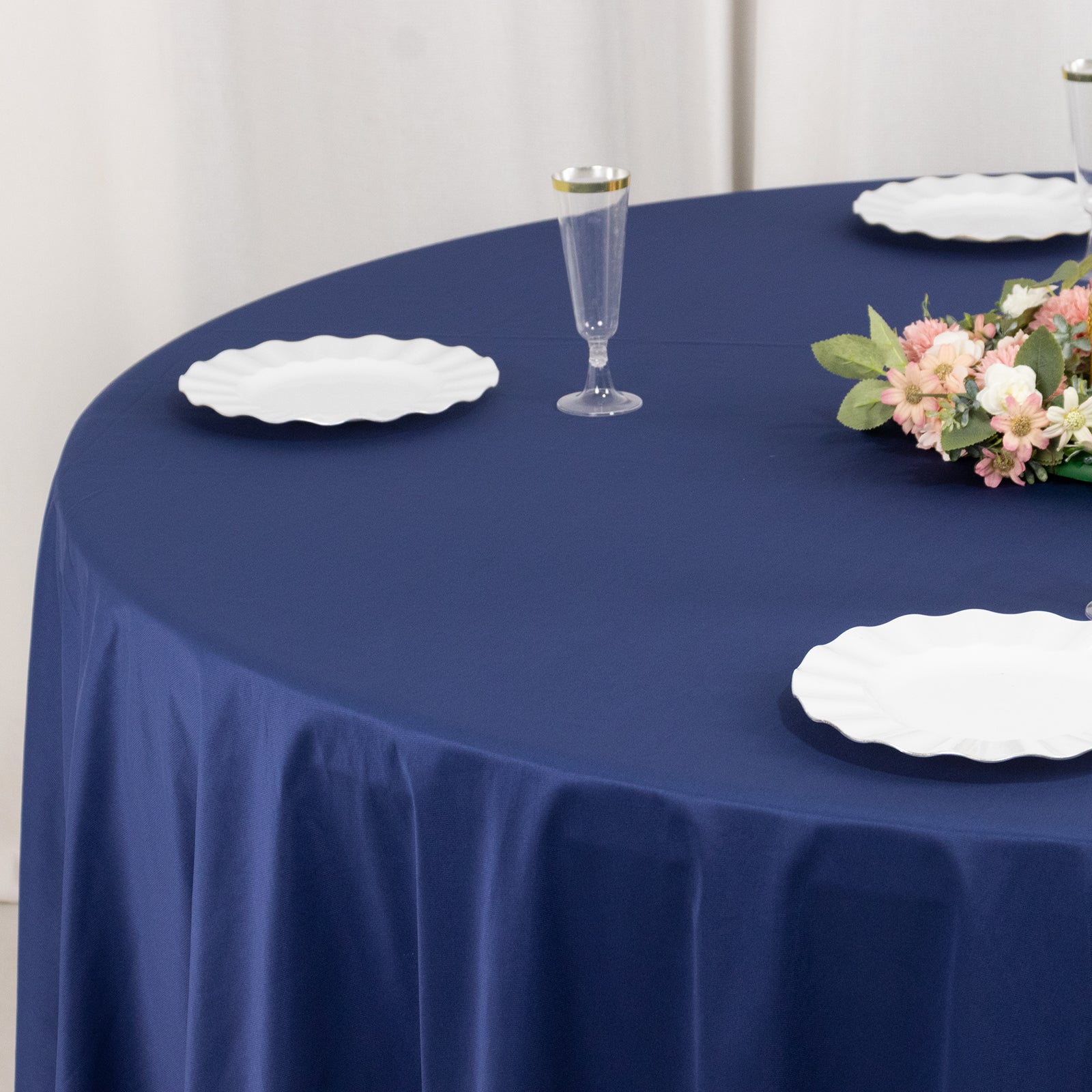 Scuba Round 108" Tablecloth Navy Blue - Wrinkle Free & Stain Resistant Table Cover