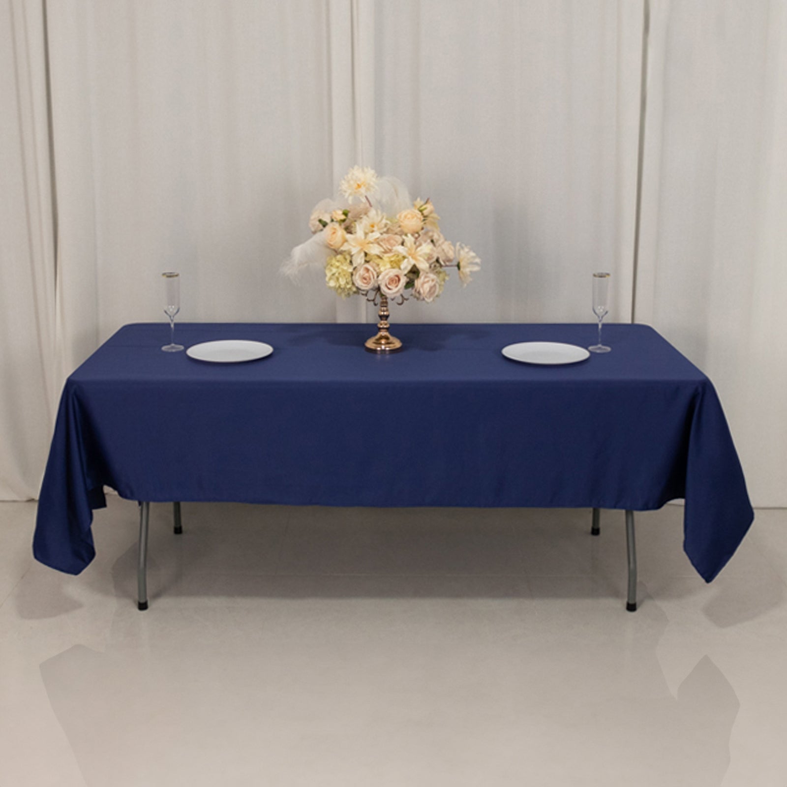 Lamour Satin 60"x102" Rectangle Tablecloth Navy Blue - Durable & Silky Soft Feel Table Cover