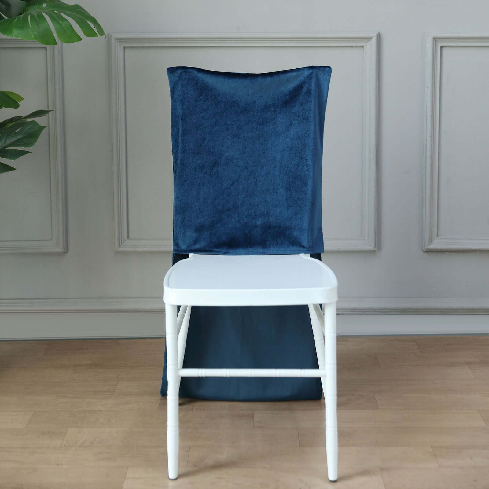 Velvet Chair Back Slipcover for Chiavari Chairs Navy Blue - Soft and Smooth Solid Chair Back Cover Cap