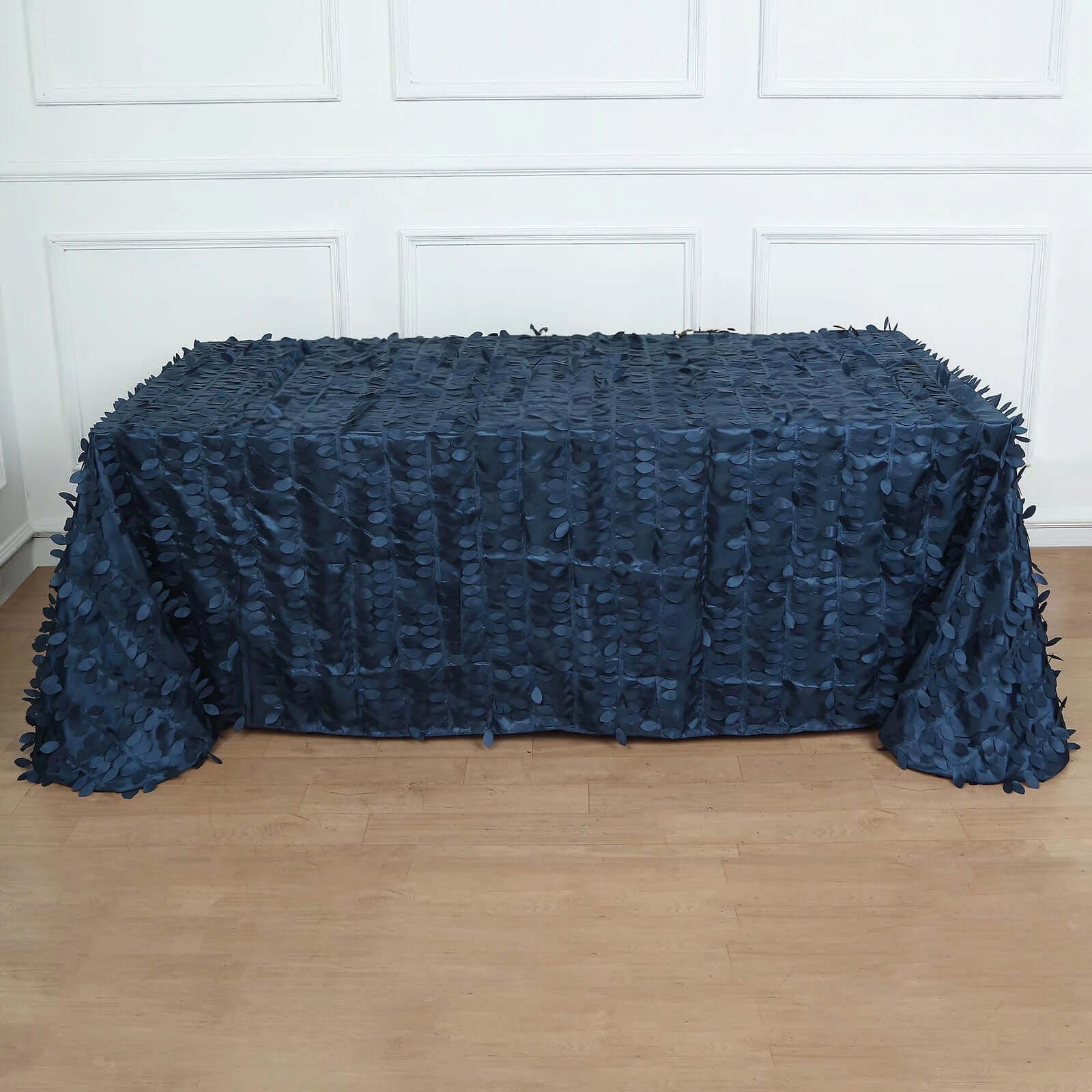 Taffeta 90"x156" Rectangle Tablecloth Navy Blue | 3D Leaf Petal Design Seamless Table Cover