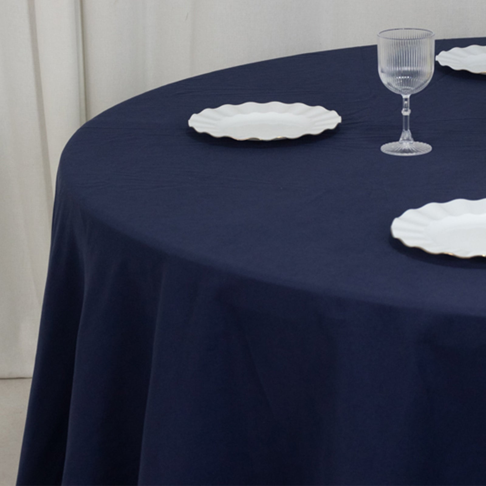 Cotton Blend 120" Round Tablecloth Navy Blue - Seamless Wrinkle-Resistant Table Cover