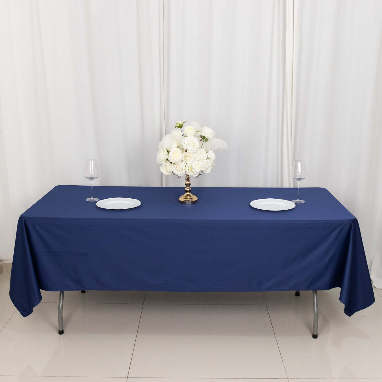 Scuba Rectangular 60"x102" Tablecloth Navy Blue - Wrinkle Free & Stain Resistant Table Cover