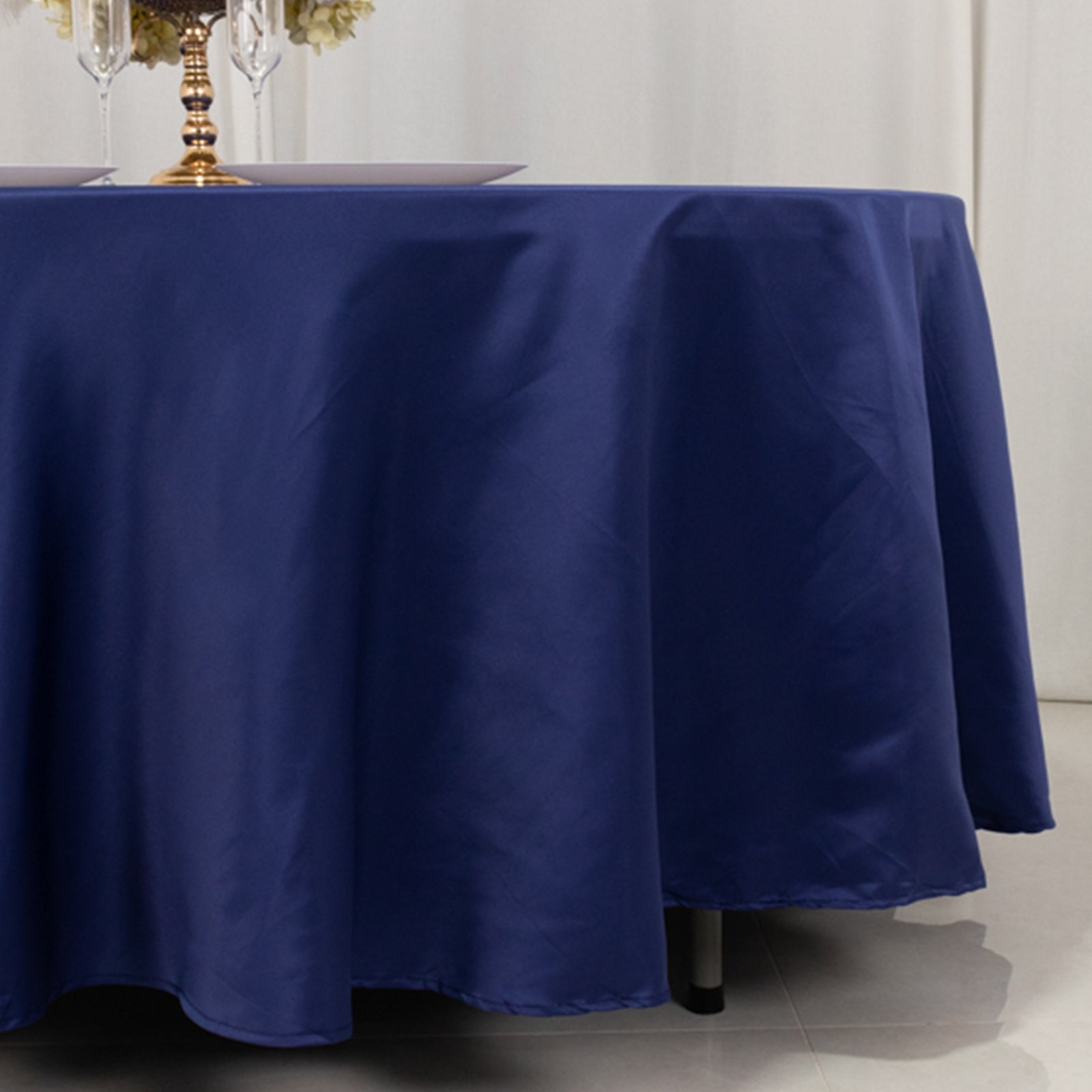 Lamour Satin 108" Round Tablecloth Navy Blue - Durable & Silk-Like Table Cover