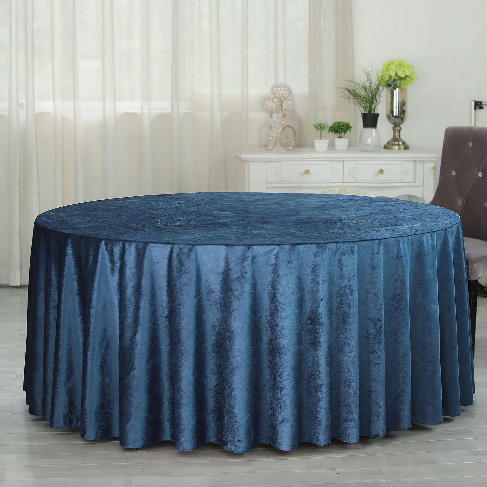 Premium Velvet 120" Round Tablecloth Navy Blue - Reusable Soft & Seamless Table Cover