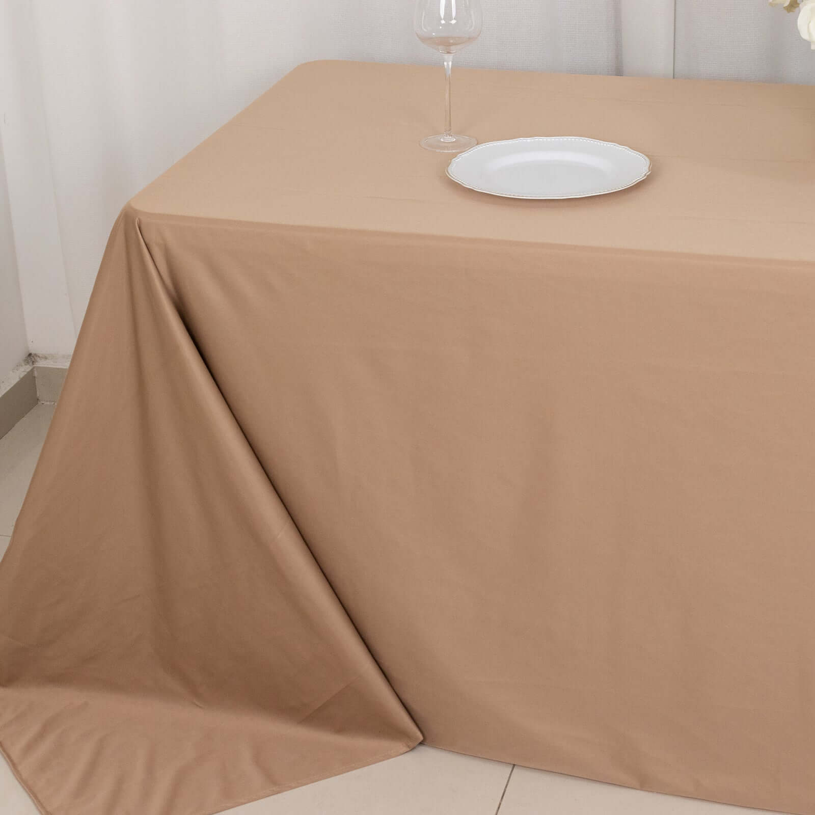 Scuba Rectangular 90"x132" Tablecloth Nude - Wrinkle Free, Stain Resistant & Seamless Table Cover