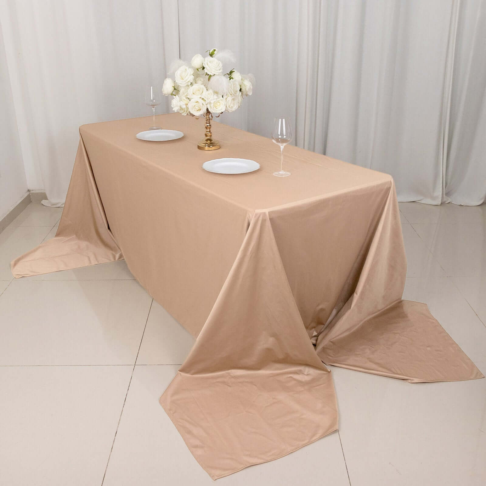 Scuba Rectangular 90"x156" Tablecloth Nude - Wrinkle Free, Stain Resistant & Seamless Table Cover
