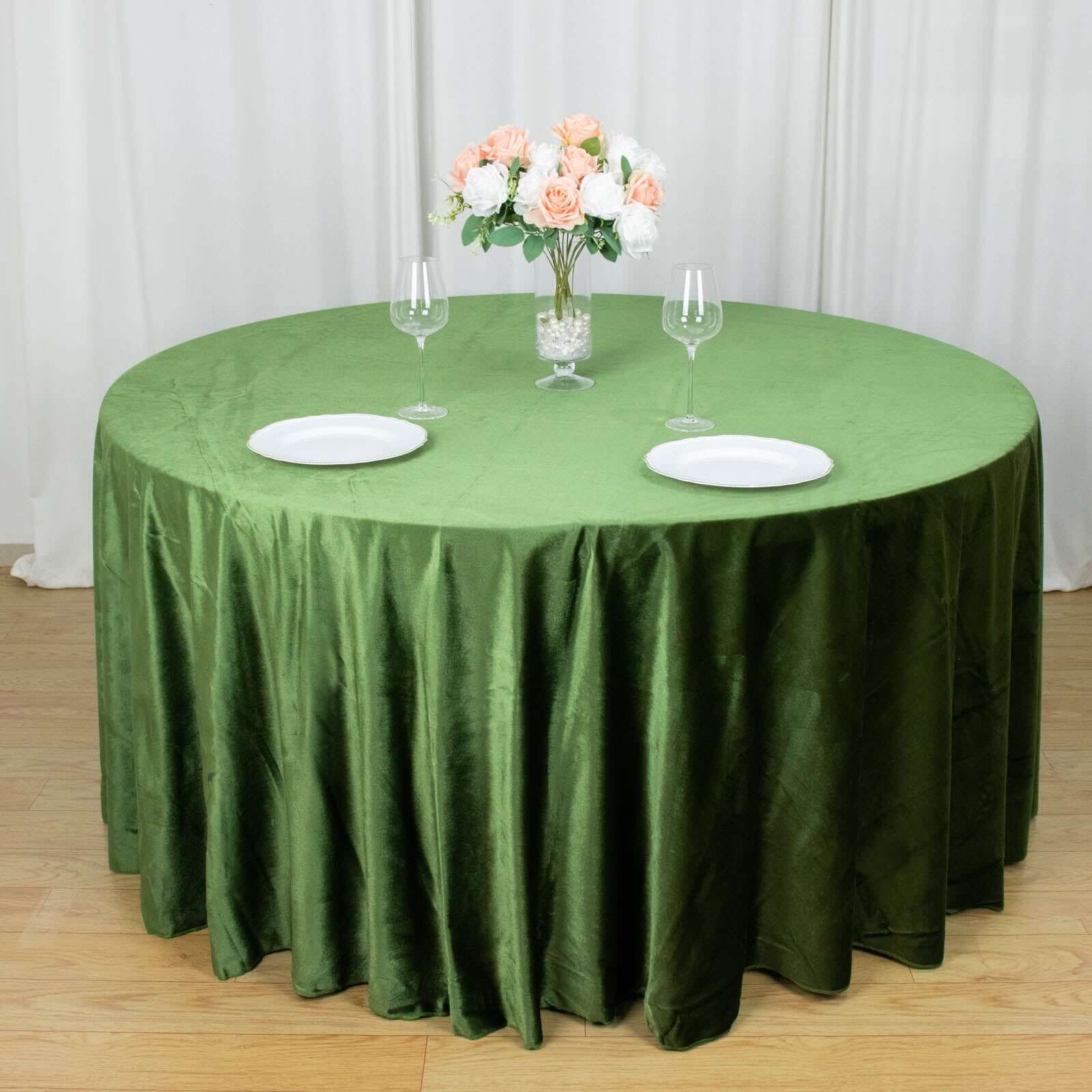 Premium Velvet 120" Round Tablecloth Olive Green - Reusable Soft & Seamless Table Cover
