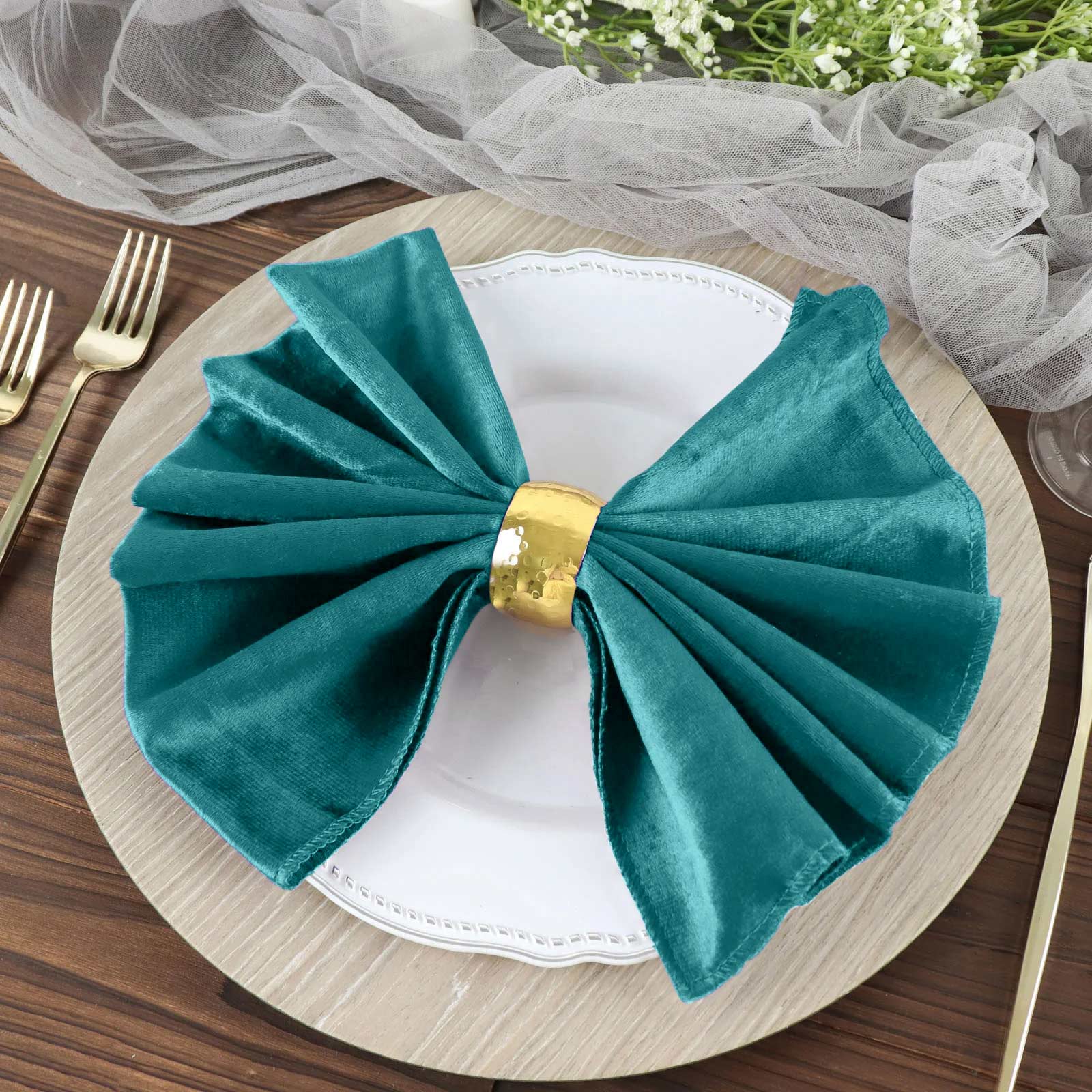 5 Pack Premium Velvet 20"x20" Napkins Peacock Teal - Soft Sheen Finish Cloth Napkins