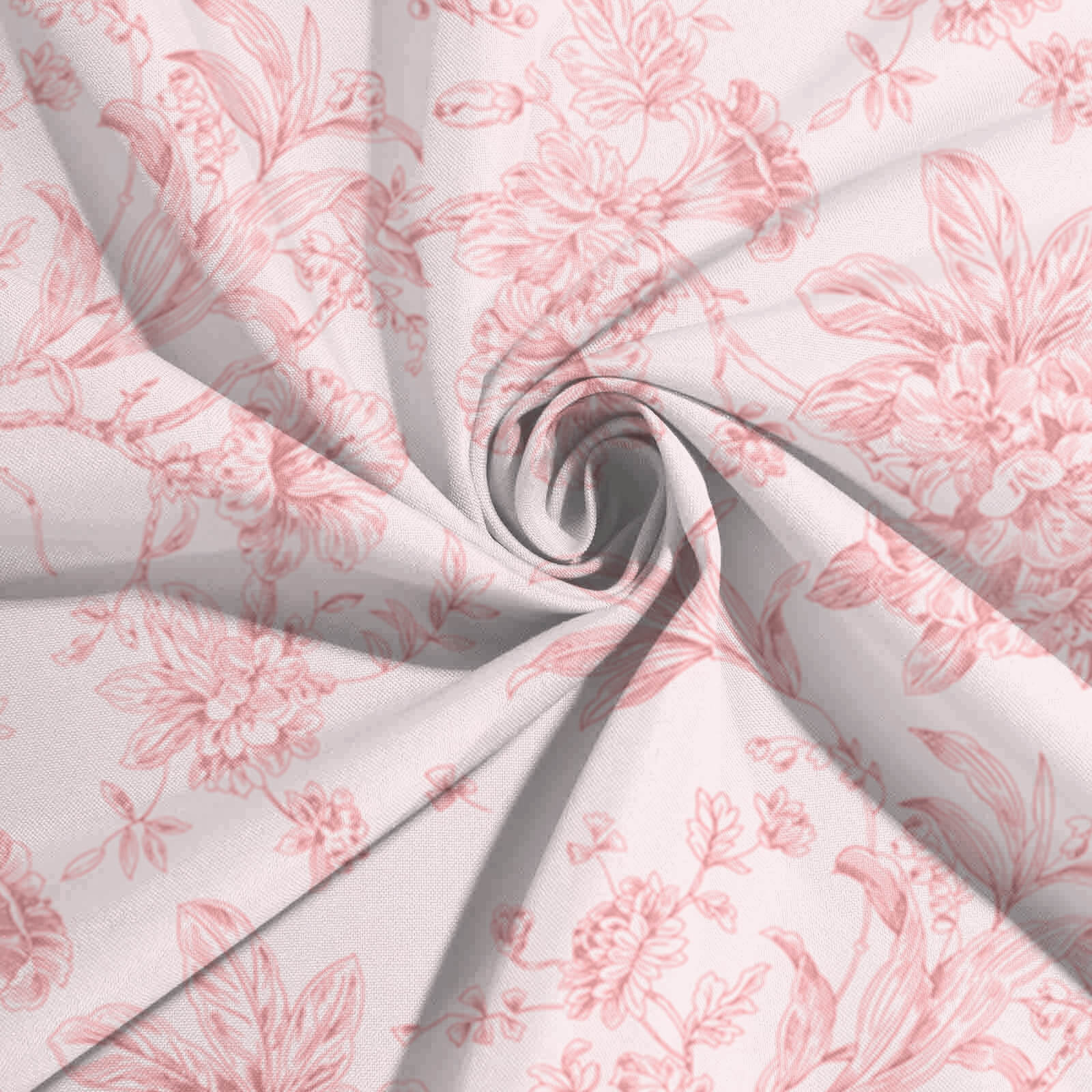 Polyester 120" Round Tablecloth White - Pink French Toile Pattern for Stylish Events