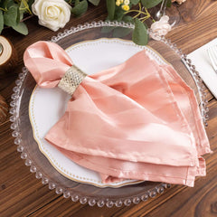 5 Pack Satin 20"x20" Napkins Dusty Rose Glossy Stripes - Durable & Wrinkle-Free Cloth Napkins