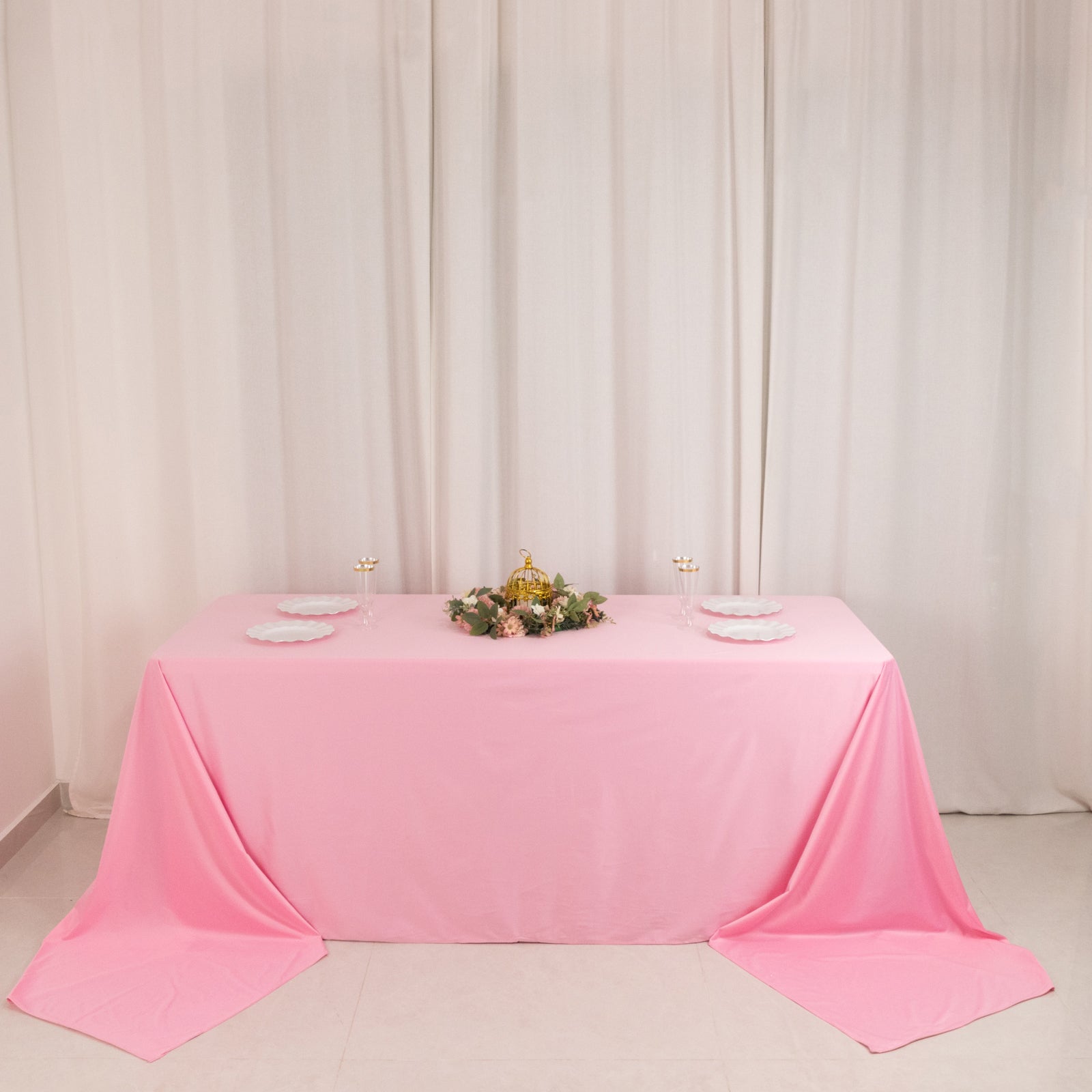 Scuba Rectangular 90"x156" Tablecloth Pink - Wrinkle Free, Stain Resistant & Seamless Table Cover