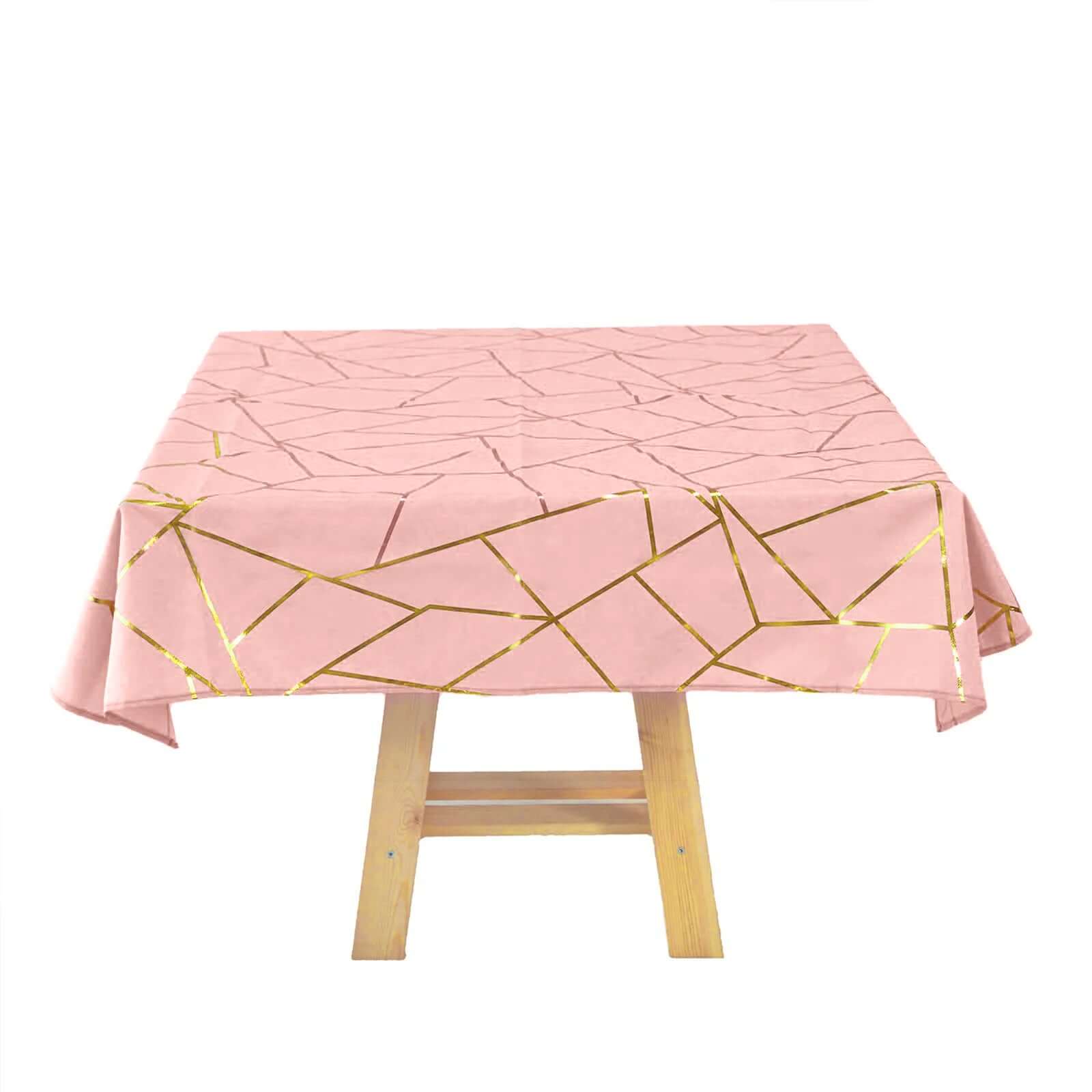 Polyester 54"x54" Square Tablecloth Dusty Rose with Gold Foil Geometric Pattern - Wrinkle-Resistant & Durable Table Cover