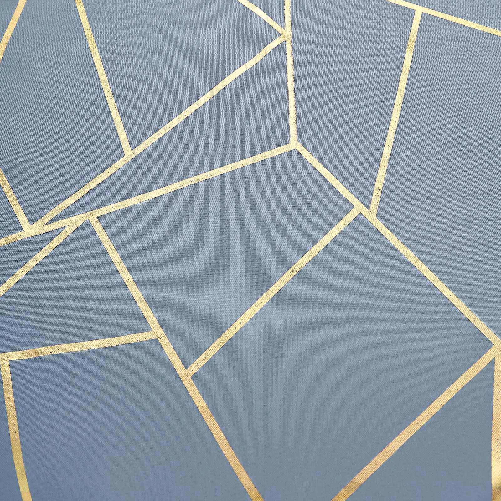5 Pack Polyester 20"x20" Napkins Dusty Blue with Gold Geometric Foil Pattern - Modern Reusable Dinner Napkins
