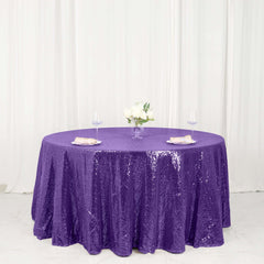 Sequin 120" Round Tablecloth Purple - Seamless Glittering Table Cover