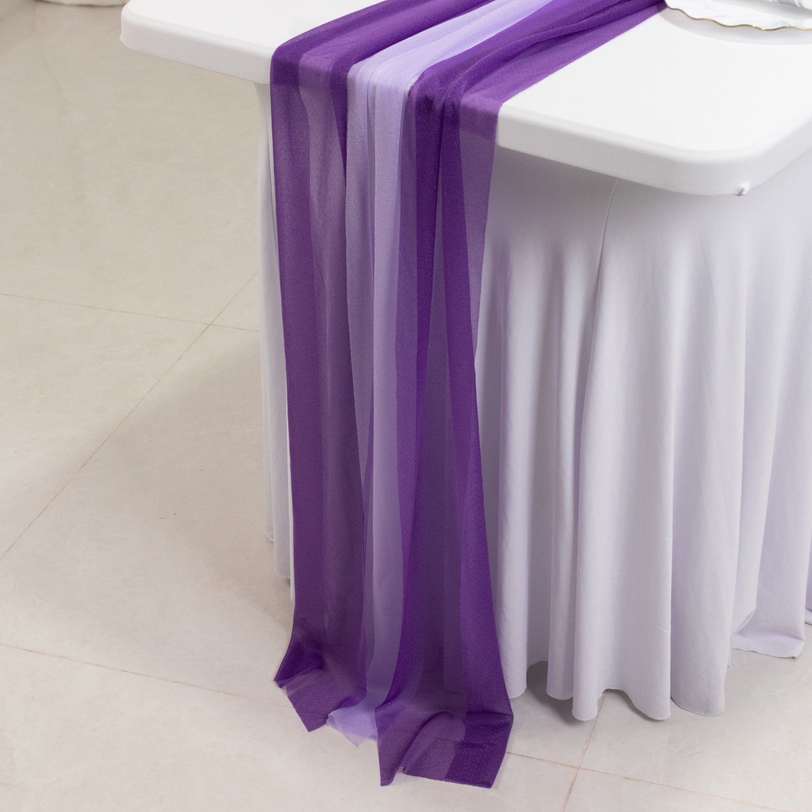 20-Pack 9ft Sheer Table Runners – Purple/Lavender Lilac Shimmer Sheer Drapes, Wrinkle-Free