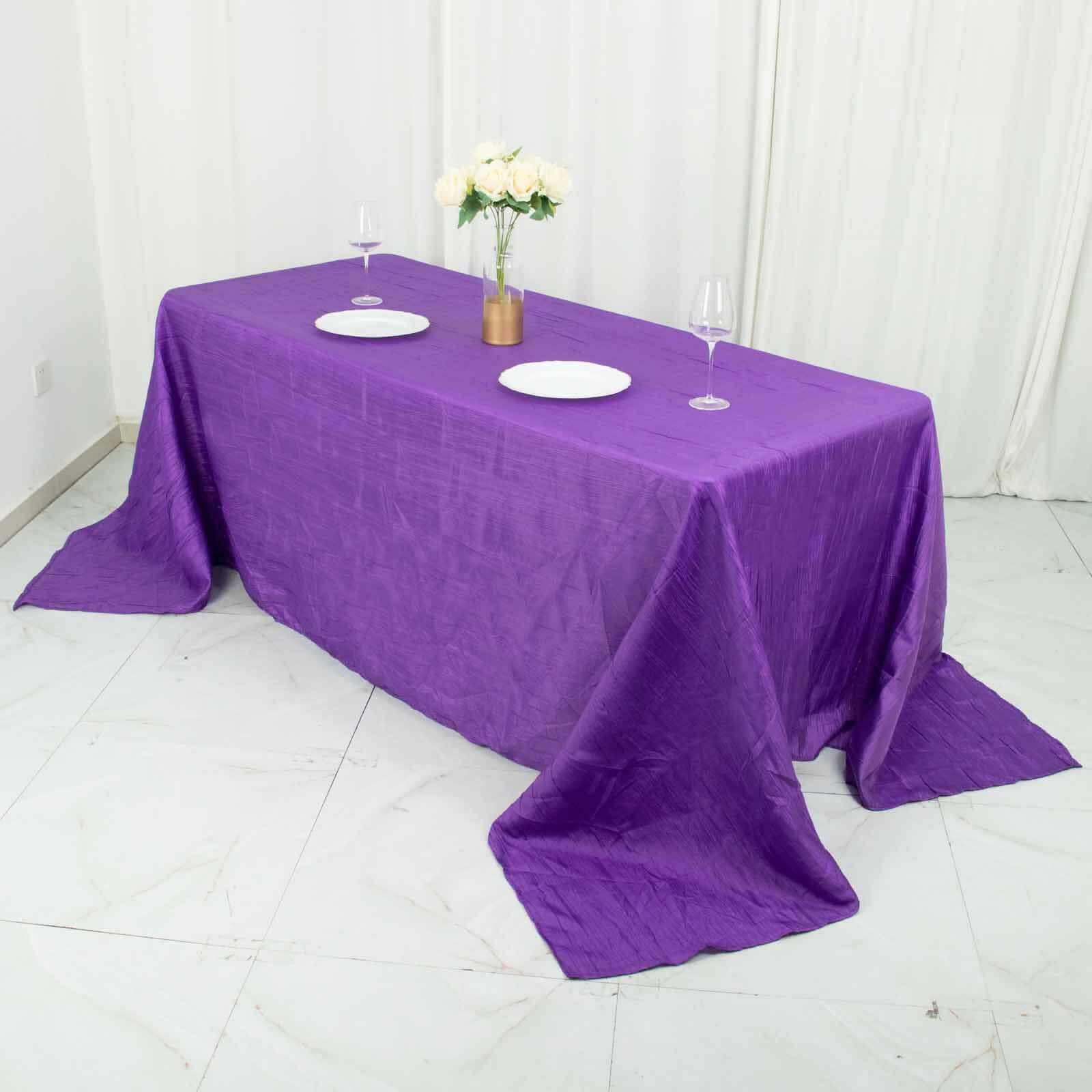Taffeta 90"x132" Rectangle Tablecloth Purple - Seamless Accordion Crinkle Table Cover
