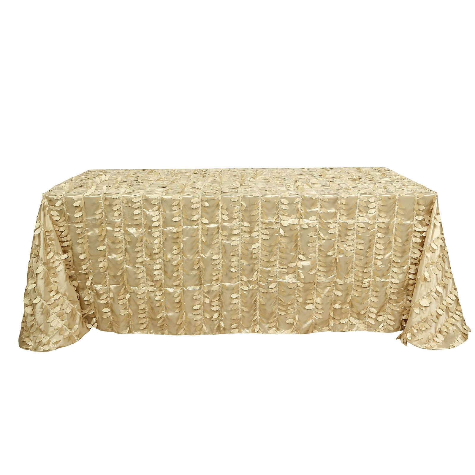 Taffeta 90"x132" Rectangle Tablecloth Champagne | 3D Leaf Petal Design Seamless Table Cover