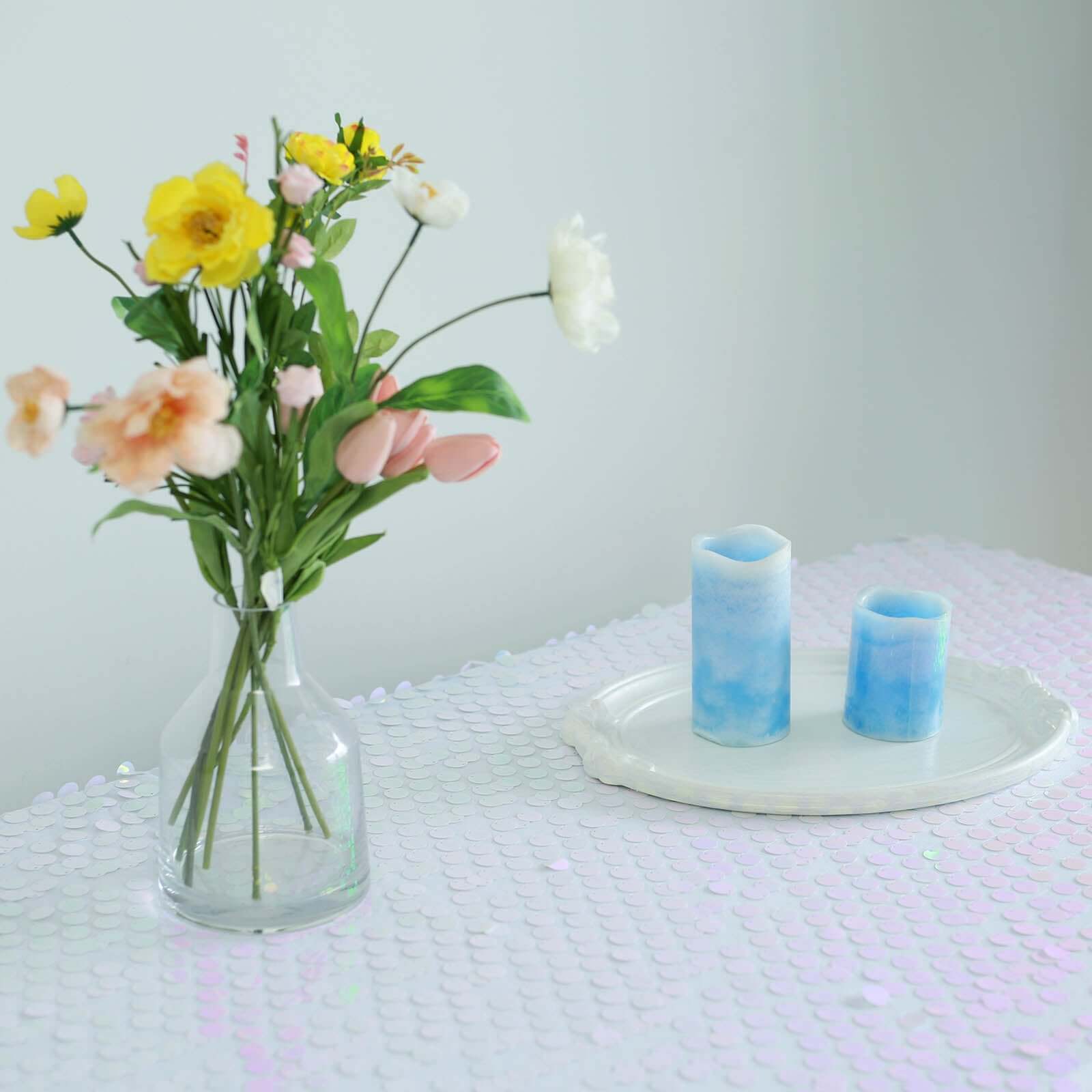 Sequin 90"x132" Rectangle Tablecloth Iridescent Blue - Seamless Big Payette Table Cover