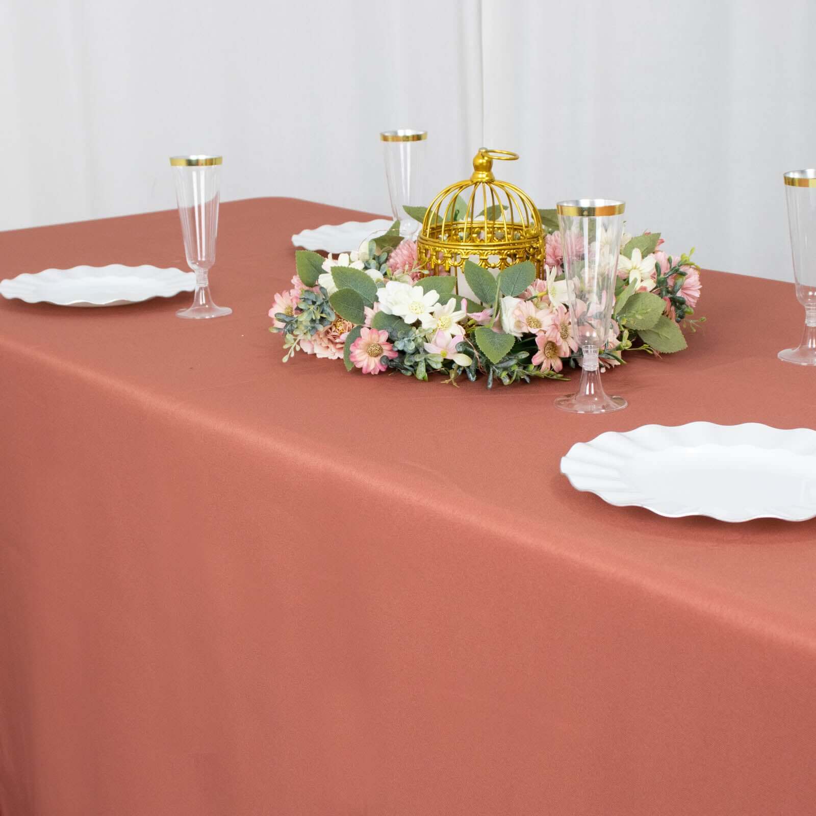 Premium Polyester 90"x156" Rectangle Tablecloth Terracotta (Rust) - Seamless 220GSM Stain-Resistant Table Cover