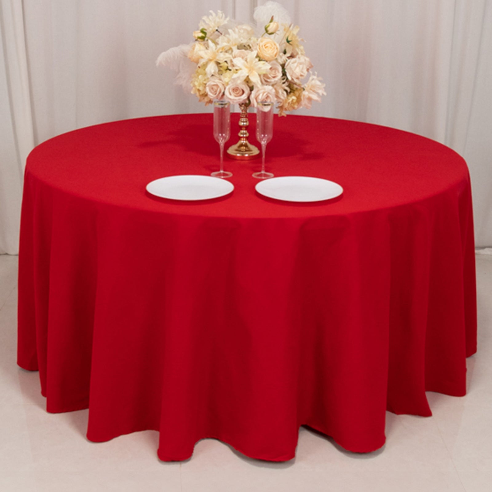Cotton Blend 120" Round Tablecloth Red - Seamless Wrinkle-Resistant Table Cover